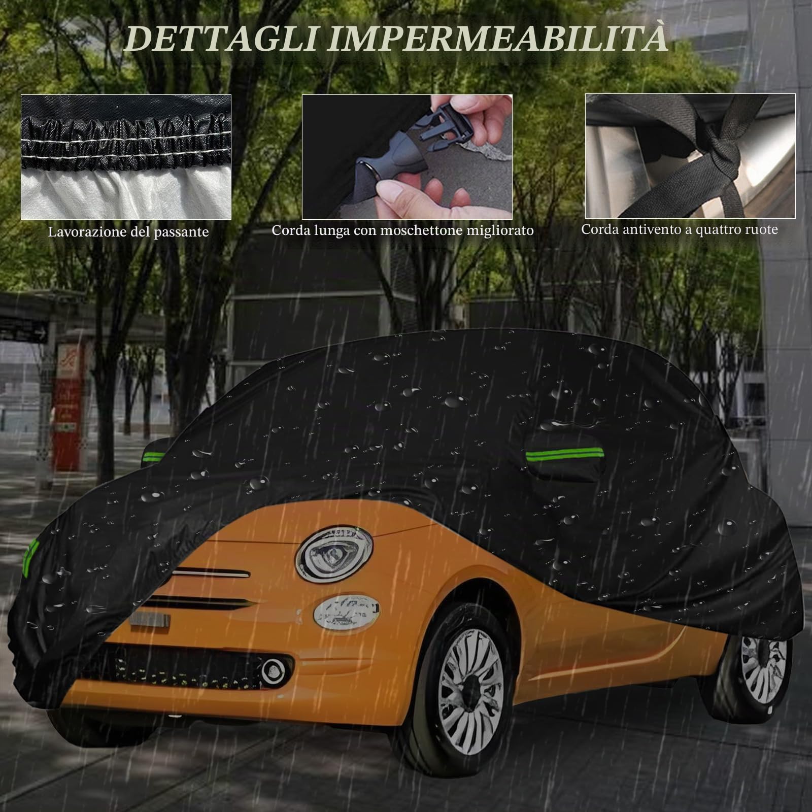Telo Copertura Auto Impermeabile per Fiat 500/500C/500E/Abarth 2007-2024, Telo Copri Auto per Esterno, Anti-UV Antipolvere Copriauto Antipioggia Antineve Telo Copriauto da Esterno