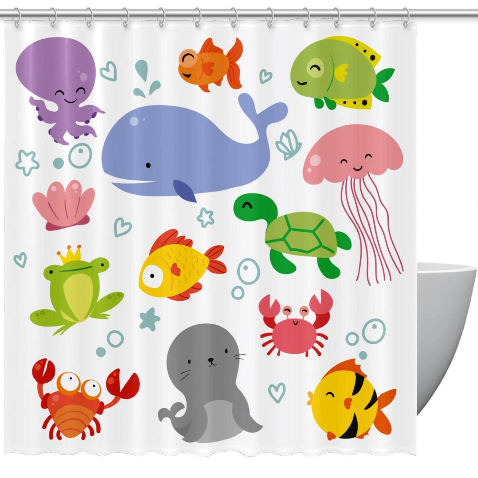 Rideau de douche imperméable 183x183 cm grand format à motif marin multicolore