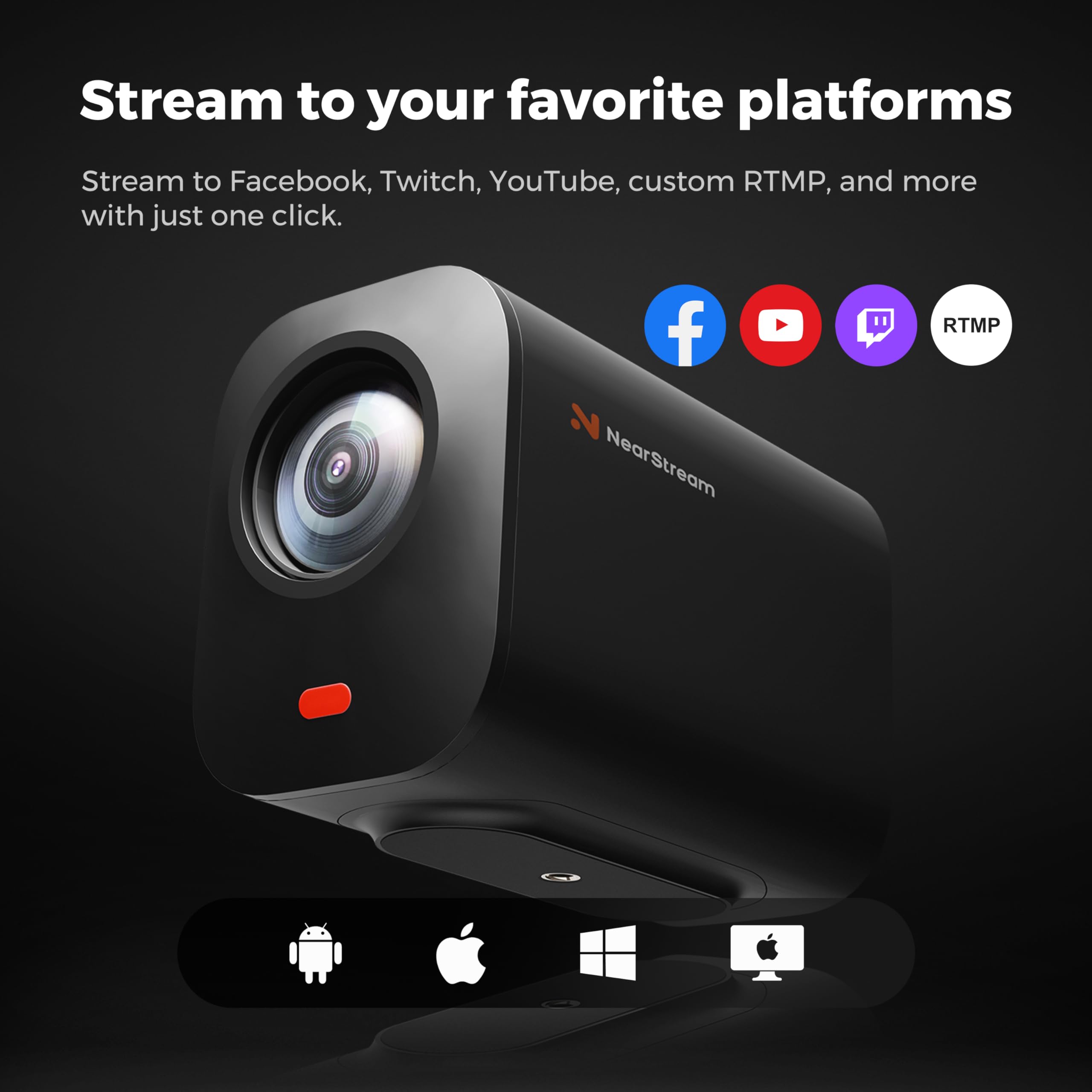 NearStream VM33 2K Wireless Streaming-Kamera, 40x Hybrid-Zoom (10x optisch, 4X digital), 8-AI-Mikrofone mit Rauschunterdrückung, 6-Stunden-Akku, Multi-Cam, für YouTube, Twitch, Kirche und Sport