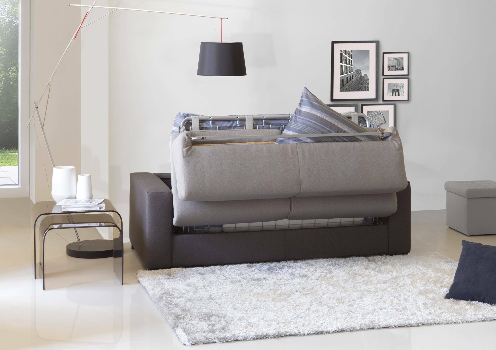 Talamo Italia - Divano letto 3 posti Aliana, Sofà apertura girevole in tessuto imbottito, Braccioli standard, 100% Made in Italy, Cm 220x95h90, Grigio e Antracite