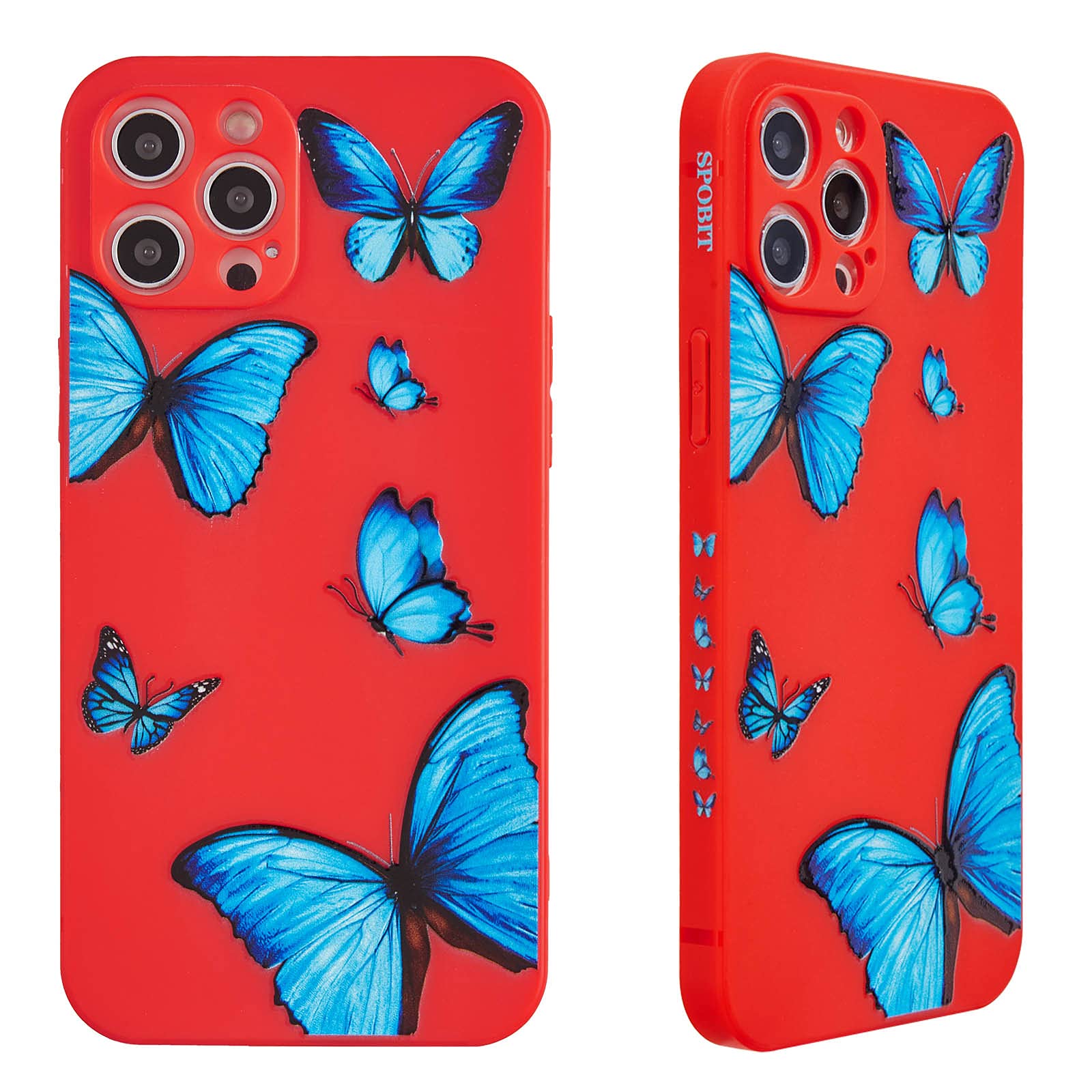 SPOBIT Compatible with iPhone 12 Pro Max 6.7 Inch Case, Cute Fun Butterfly Back Cover, Soft TPU Silicone Shockproof Lens Camera Protection Creative Side Pattern Case for iPhone 12 Pro Max - Red