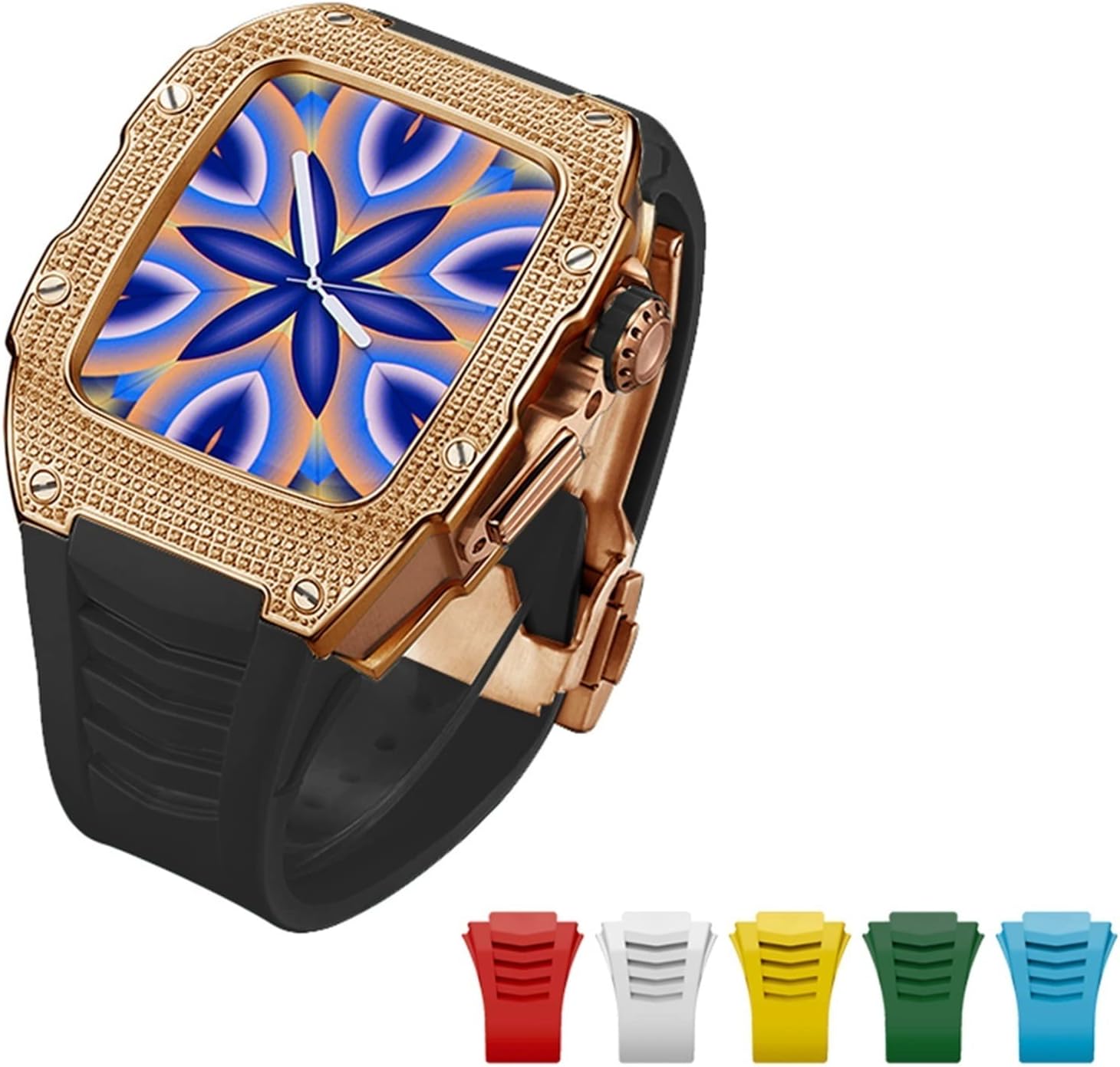 For Watch 7 45mm Luxury Diamond Case Advanced Carbon Fiber Case Band For Iwatch Series 6 5 4 SE 44mm Titanium Alloy Kit 6pcs band