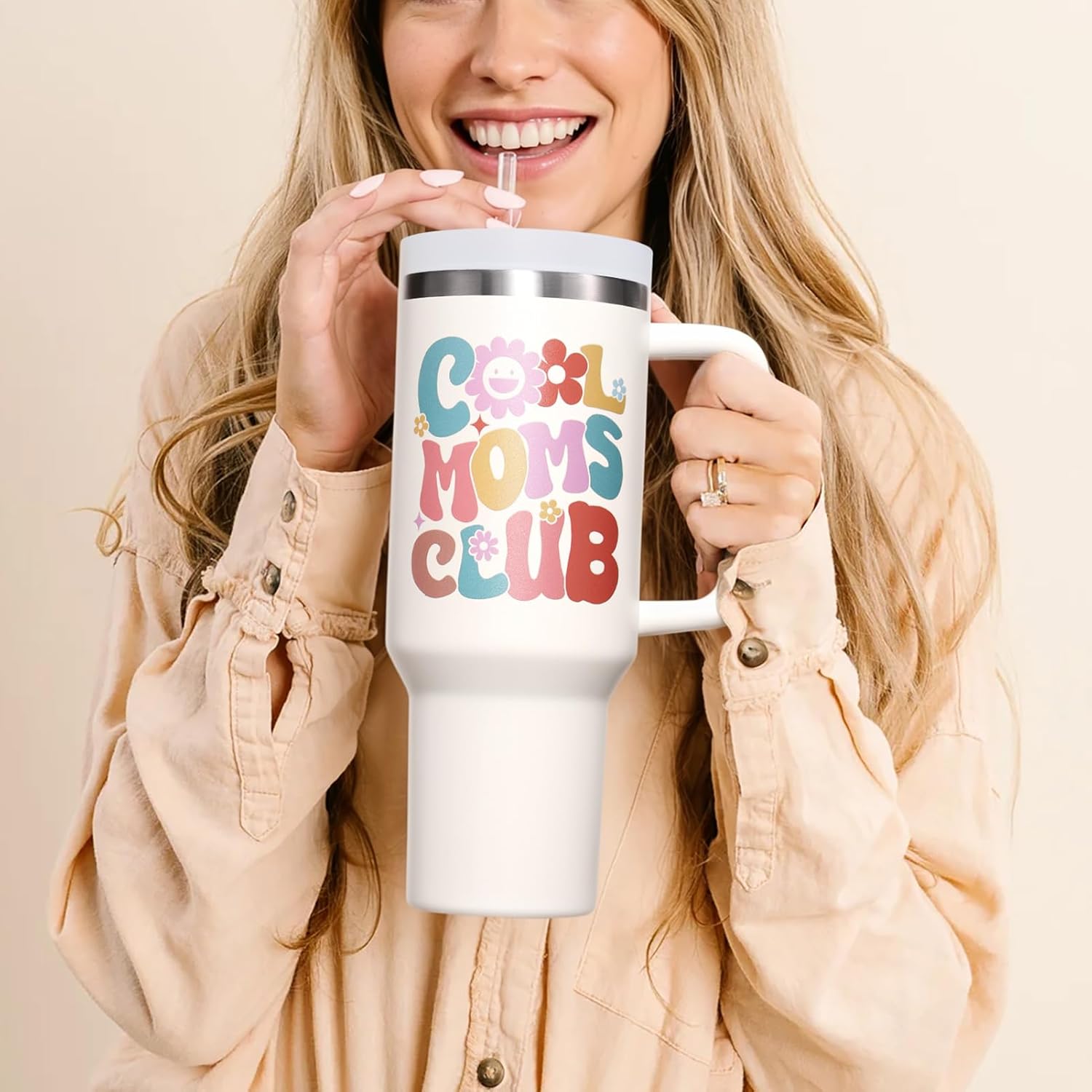 Gifts for Mom, Christmas Gifts from Daughter Son, 40 OZ Tumbler Best Mother Birthday Gift for Mother-in-Law Wife Mama, Cool Moms Club Insulated Cup with Handle New Mom Xmas Gift for Wife from Husband - Image 4