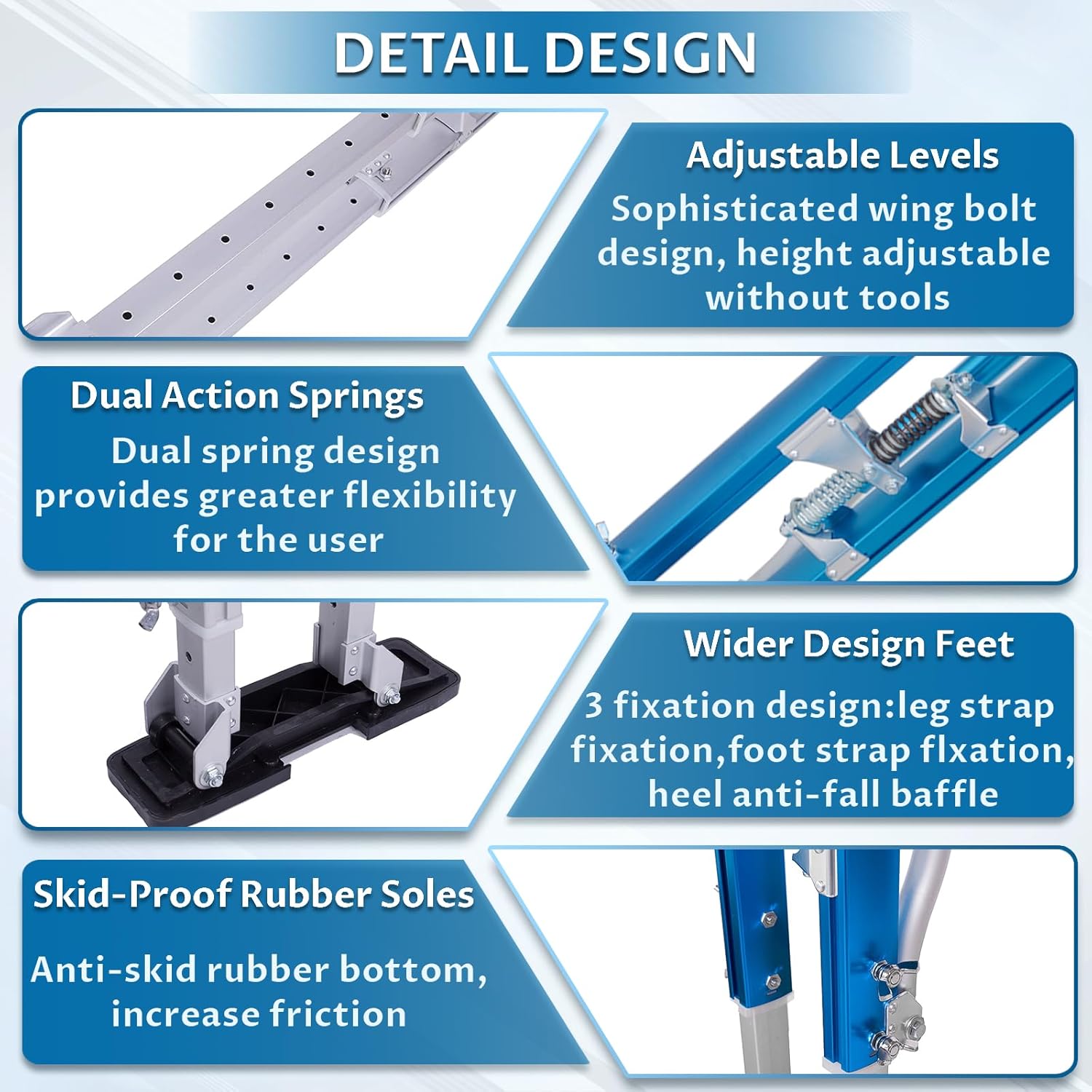 Drywall Stilts 24-40 inch Adjustable Height Aluminum Painting Tool Stilt with Knee Pads Protection Ideal for Painting, Finishing, and Cleaning – Blue