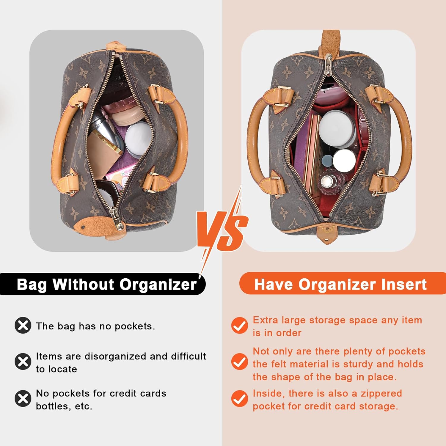 Purse Organizer Inserts for Speedy 25 Felt Purse Inserts HandBag and Tote bag Neverful Organizer Insert (Red,Medium - Image 3