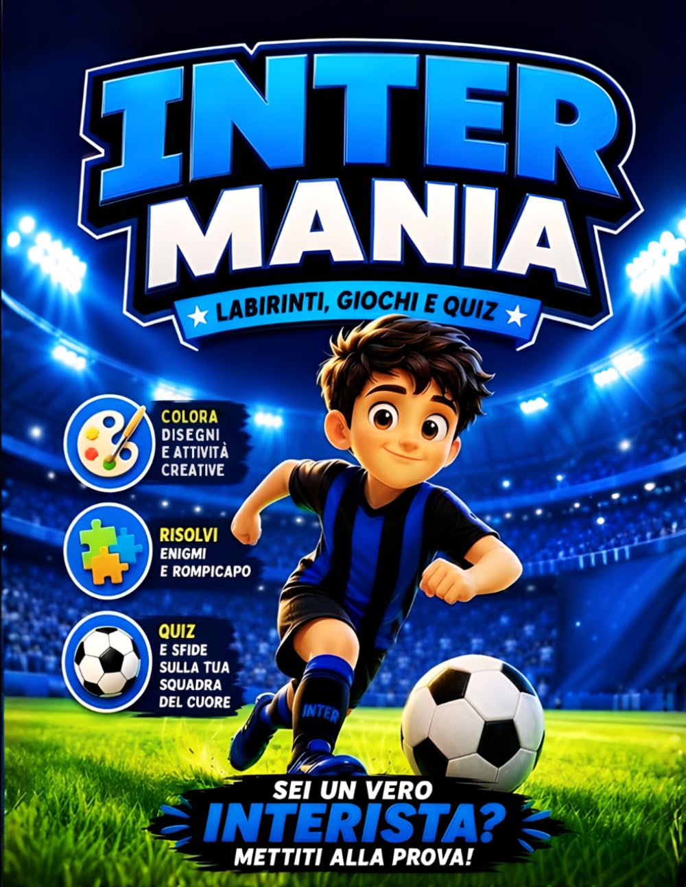 INTER Mania: Giochi, Quiz, Labirinti e Rompicapo per Giovani Tifosi Nerazzurri: Libro Interattivo a Colori con Enigmi, Giochi di Logica, Curiosità e Inno Ufficiale | Formato A4