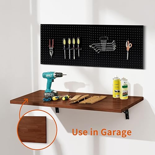 Miniatura 7 de MCombo Banco de trabajo montado en la pared con mesa de madera maciza para garaje, lavandería, mesa de trabajo plegable para el hogar, oficina,