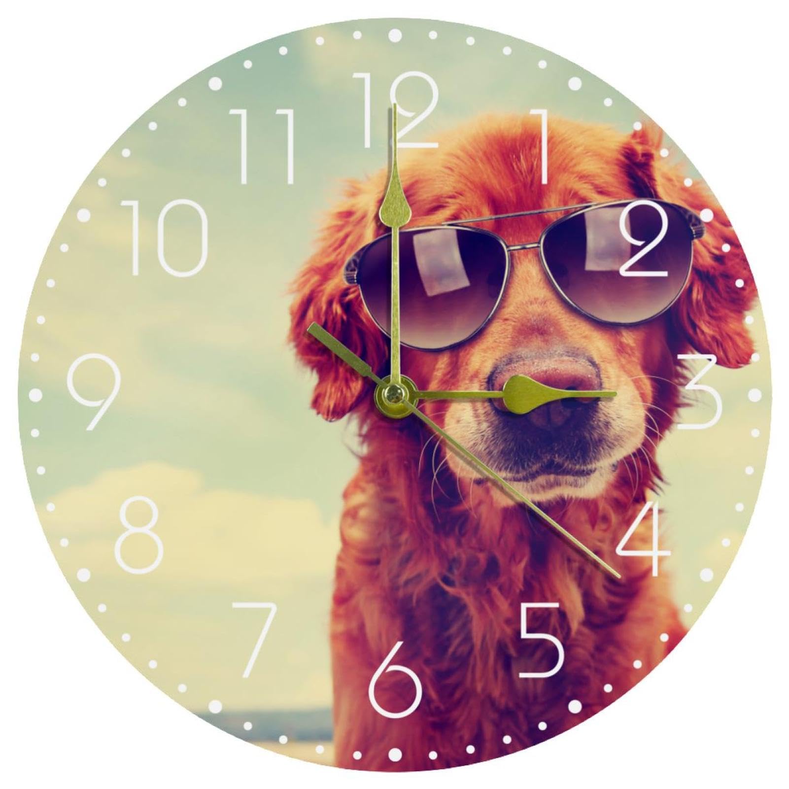 Horloge murale à piles ronde et silencieuse pour décoration maison chien
