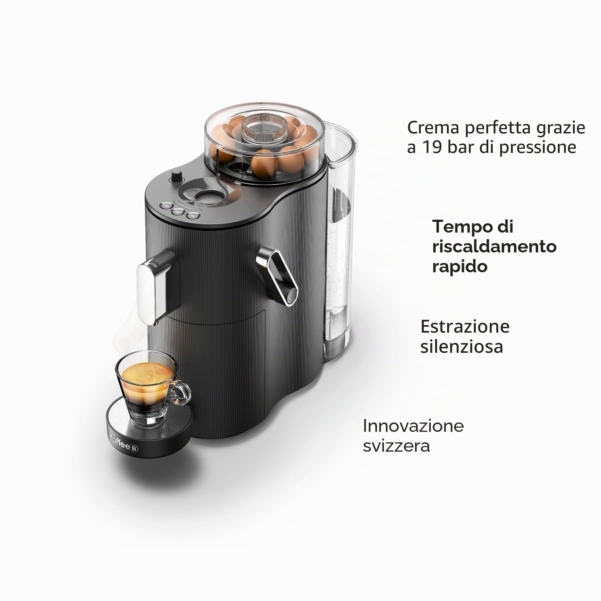 CoffeeB by café royal Globe 1.3L Black - macchina appositamente progettata per l'uso di Coffee Balls [Classe energetica A+]