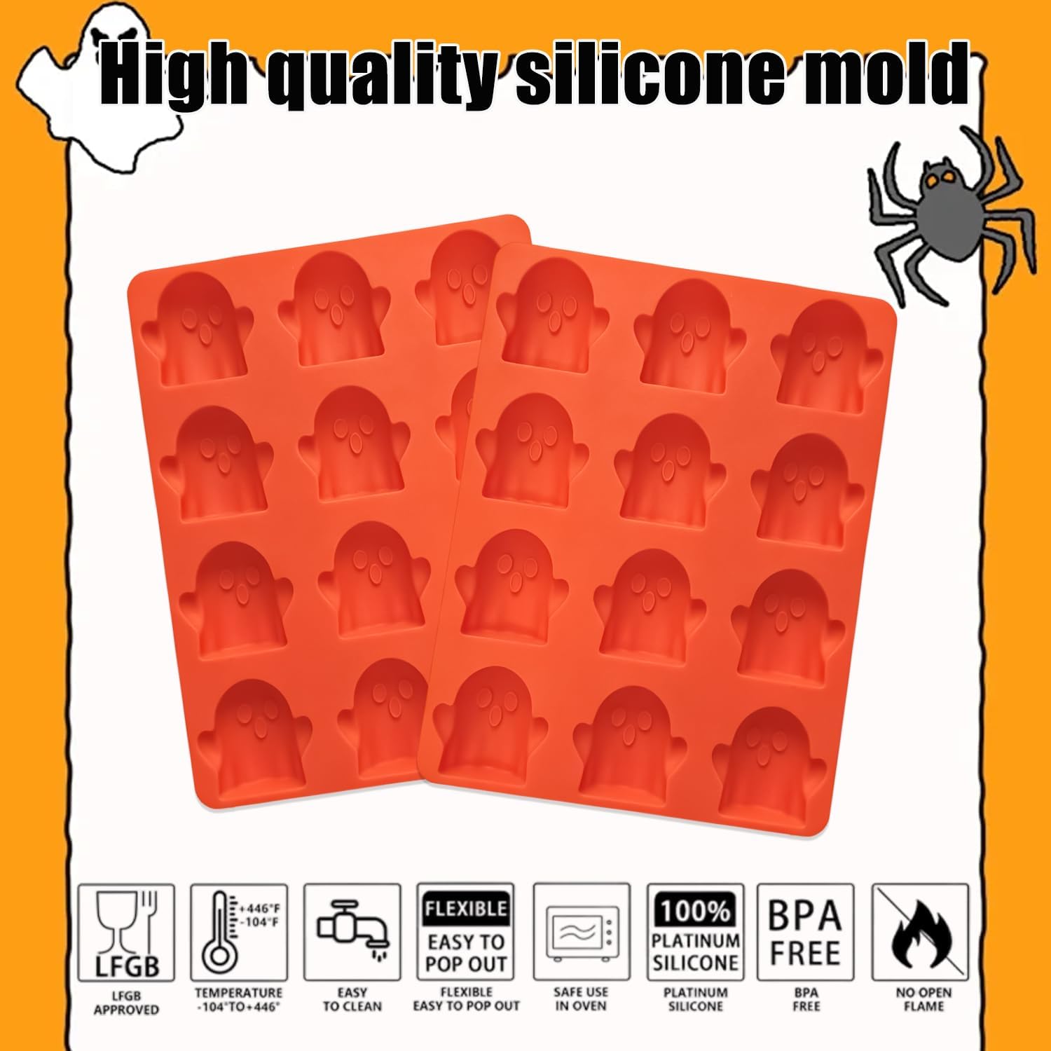 Halloween Chocolate Silicone Molds Ghost Silicone Mold 20-Cavities 2 Pcs
