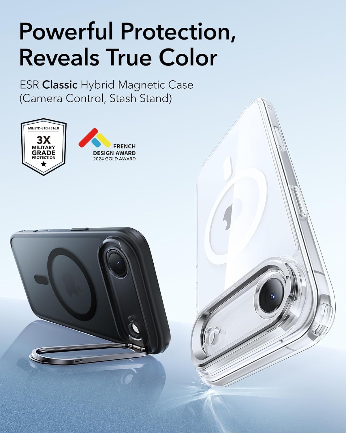ESR for iPhone Air Case with Stash Stand, Camera Control Cover Compatible with MagSafe, Military-Grade Drop Protection Magnetic Phone Case for iPhone Air, Scratch-Resistant Back Cover,Frosted Black - Image 2