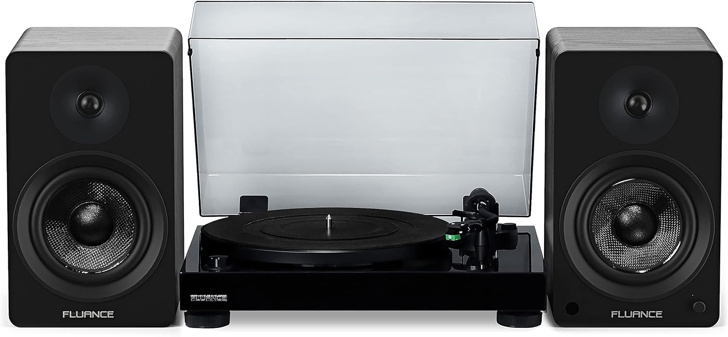 Fluance RT81 Elite High Fidelity Vinyl Turntable (Piano Black), Ai61 Powered 6.5" Stereo Bookshelf Speakers (Black Ash), Diamond Stylus, Belt Drive, Built-in Preamp, 90W Class D Amplifier, Bluetooth