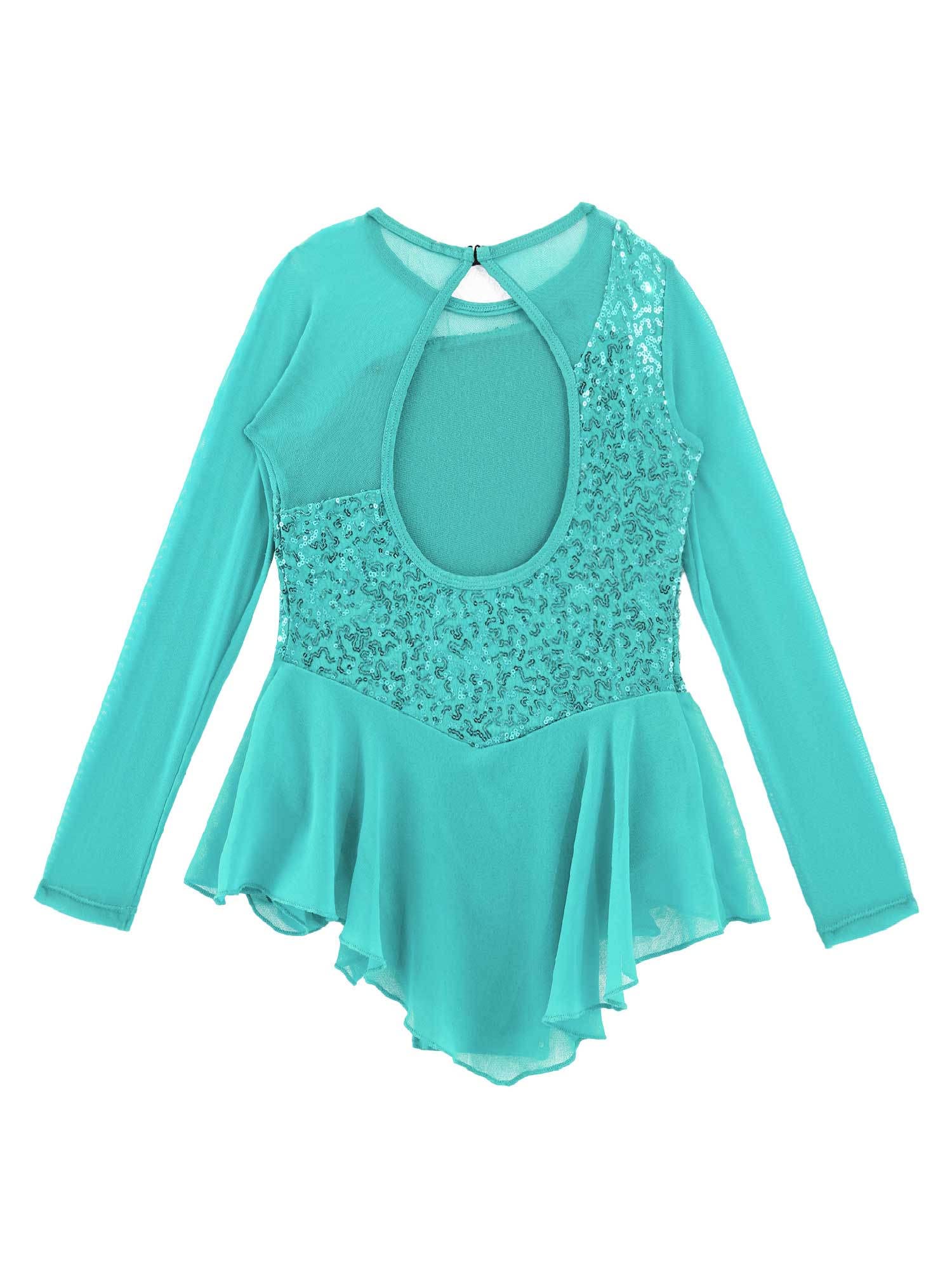 YiZYiF Vestito da Pattinaggio Artistico Bambina Pizzo Floreale Abito da Balletto Ginnastica Artistica a Manica Lunga Body da Danza Ballo Ragazza tutù in Tulle Dancewear