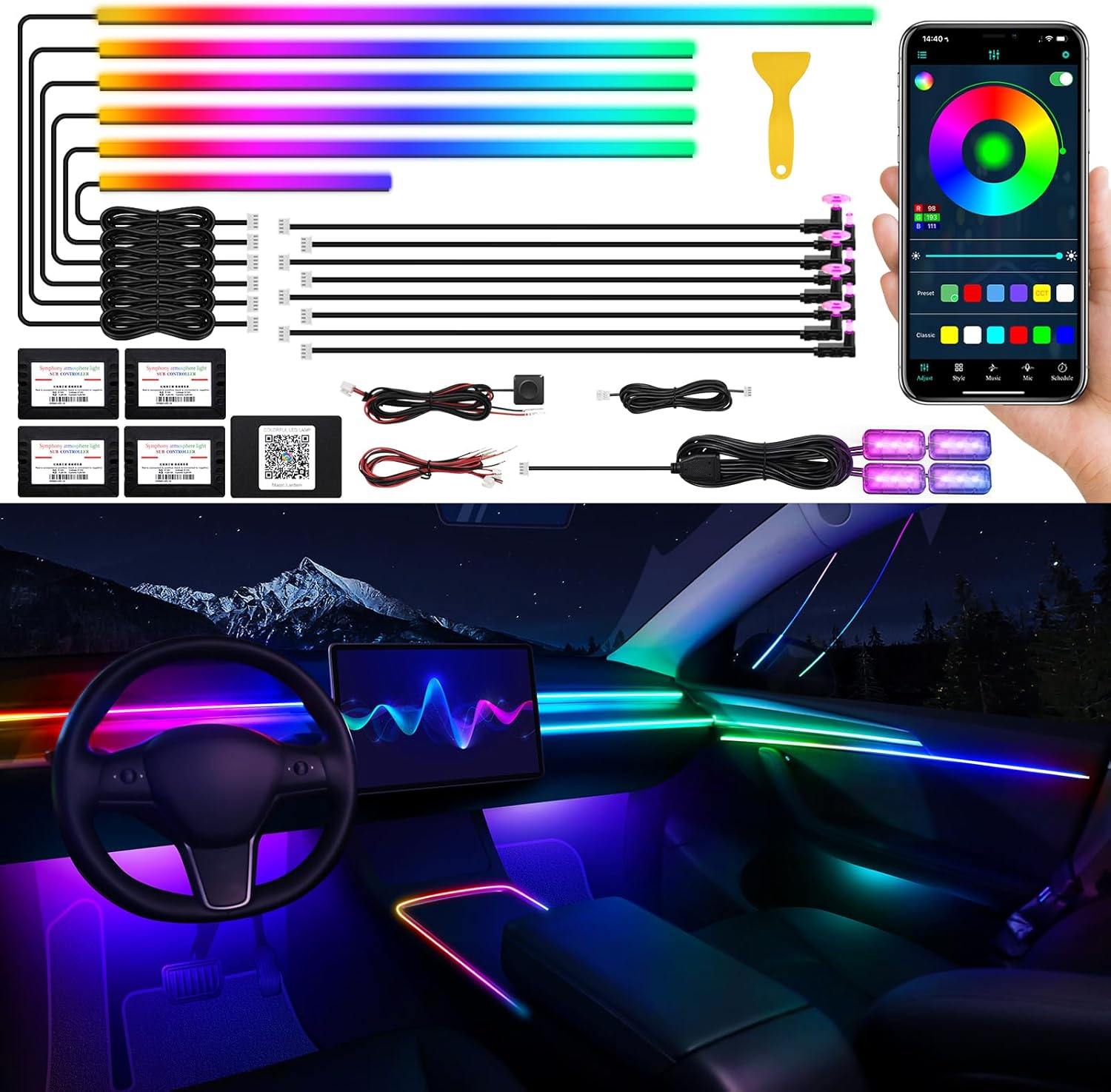 Dreamcolor Acrylic Interior LED Strip Light for Car with