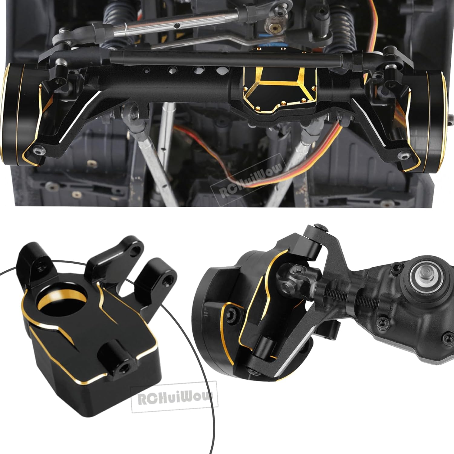 RC Upgrades Part for 1/10 SCX10 III,Aluminium Alloy Portal Axles w/Diff Cover,Brass Steering Knuckles Outer Inner Portal Covers & Diff Covers,Front Rear Complete Axle Set for SCX10 III