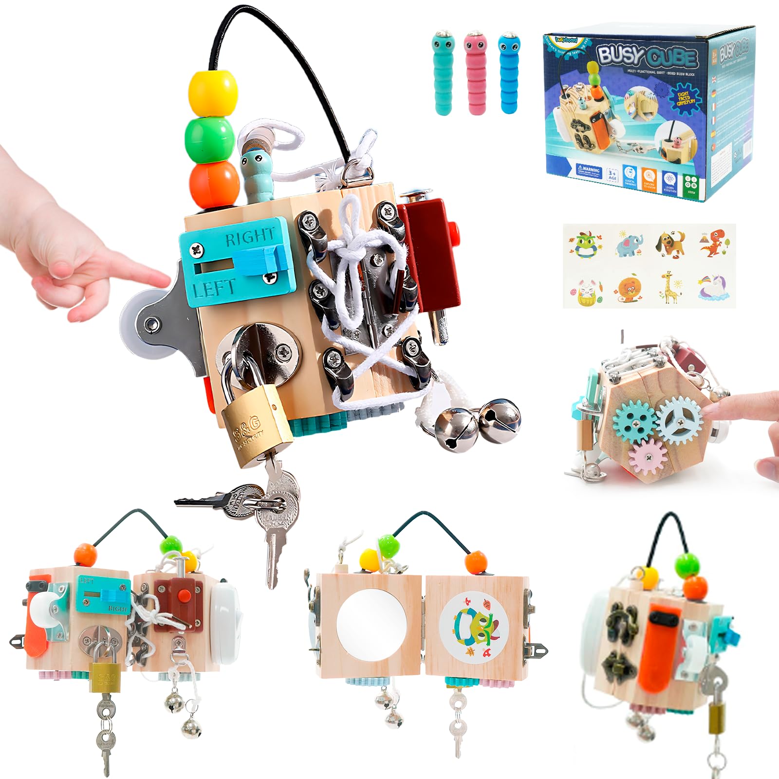 Busy Board, 15 en 1 Actividad Ocupada Cubo de Madera, Montessori Busy Cubes, Cubo de Actividades para Niños, Juguetes de Viaje Juguetes Educativos Centro de Actividades para Bebés