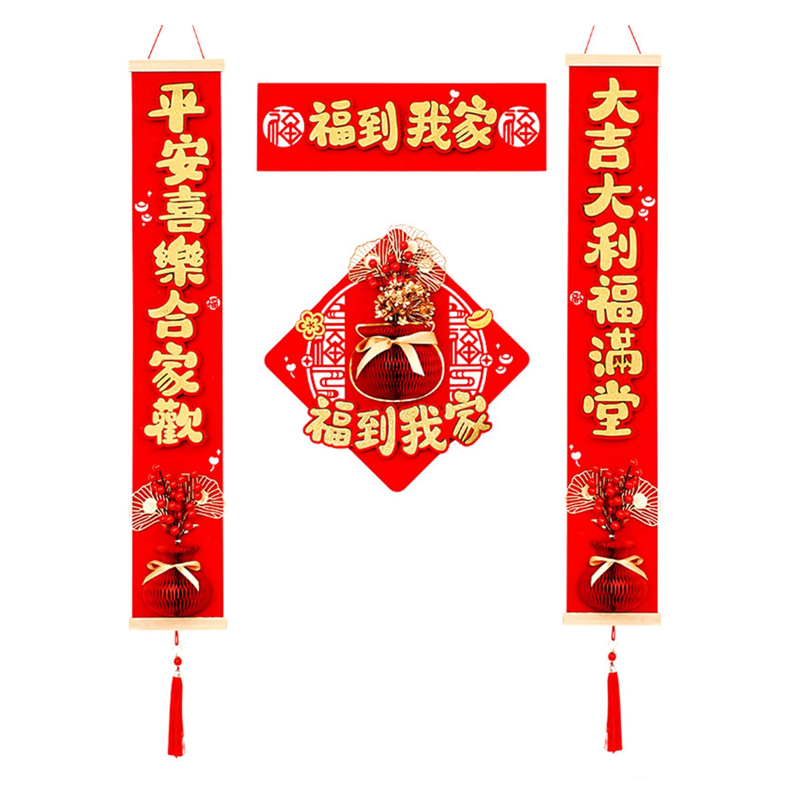 Buxuaaaa Chinese New Year Spring Couplets Set 2024 Dragon Year Spring Festival Couplet Wall Sticker Door Ornament Flannel Couplet Decoration