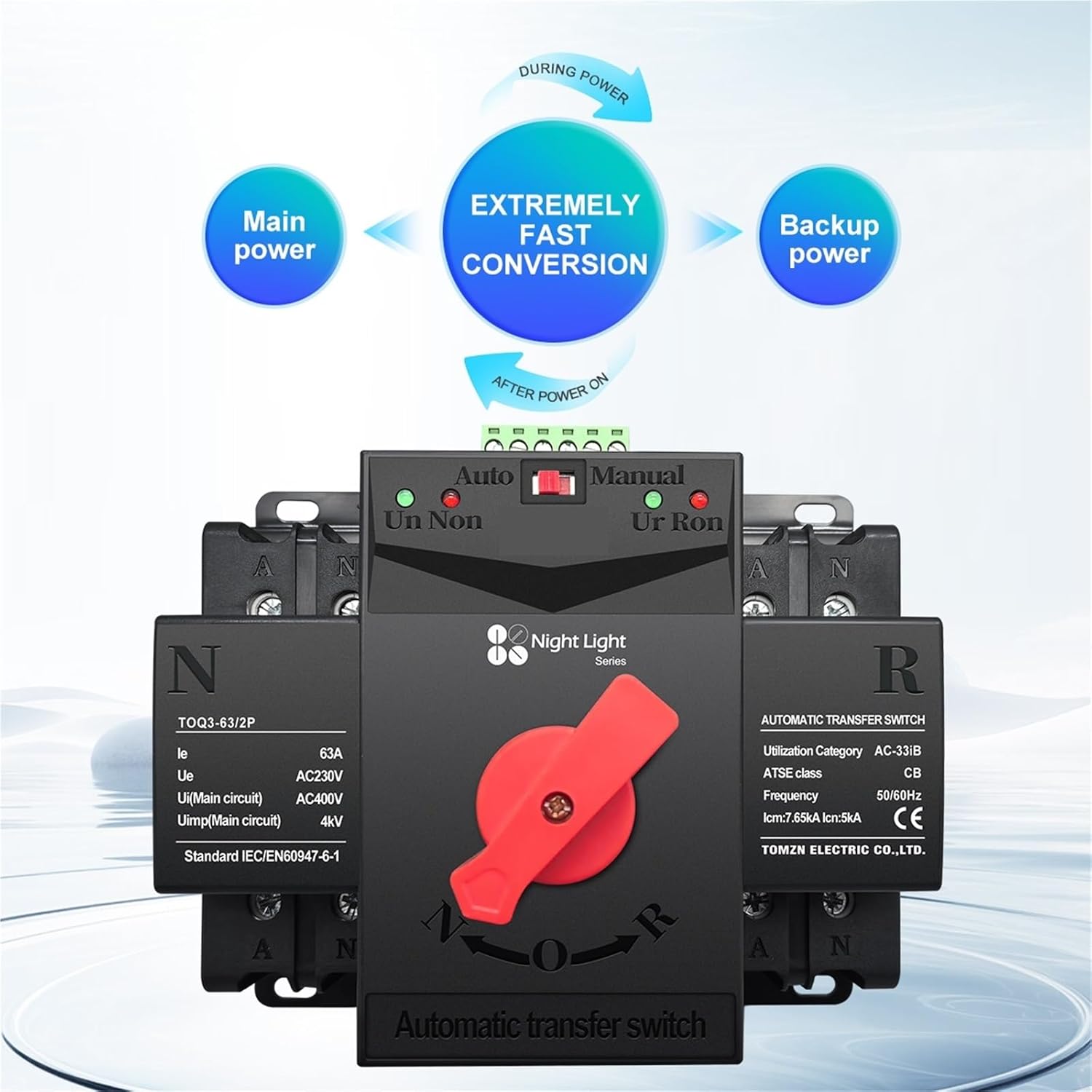 2P 63A 125A 220V 230V 50/60Hz MCB Type Dual Power Automatic Transfer Switch ATS 2 Input 2 Output 1Pcs(125A)