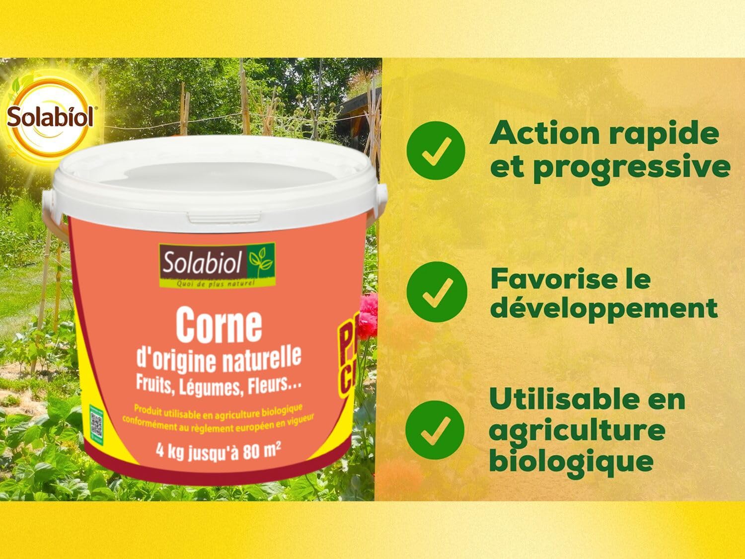 SOLABIOL Corne Broyée Traditionnelle - Jusqu'à 80m² - 4kg | Action Rapide & Longue Durée - 100% Corne Broyée - Plantation & Entretien - Croissance - SOCOR4