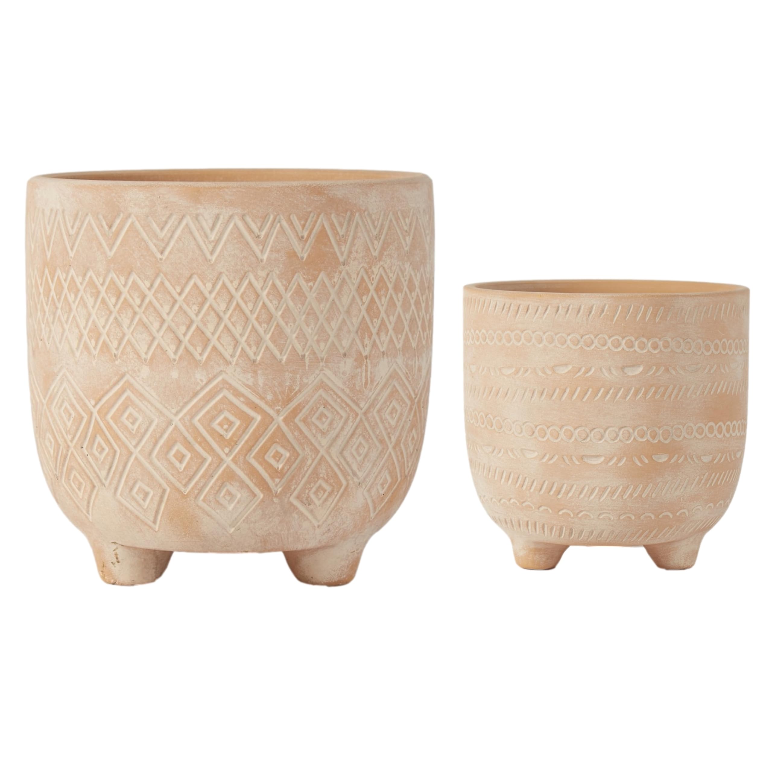 Olly & Rose Terracotta Andaluz Ceramic Plant Pot Set 2-16.5Cm, 11.5Cm With Etched Pattern - Medium Plant Pots Outdoor And Indoor - Planters - Flower Pots