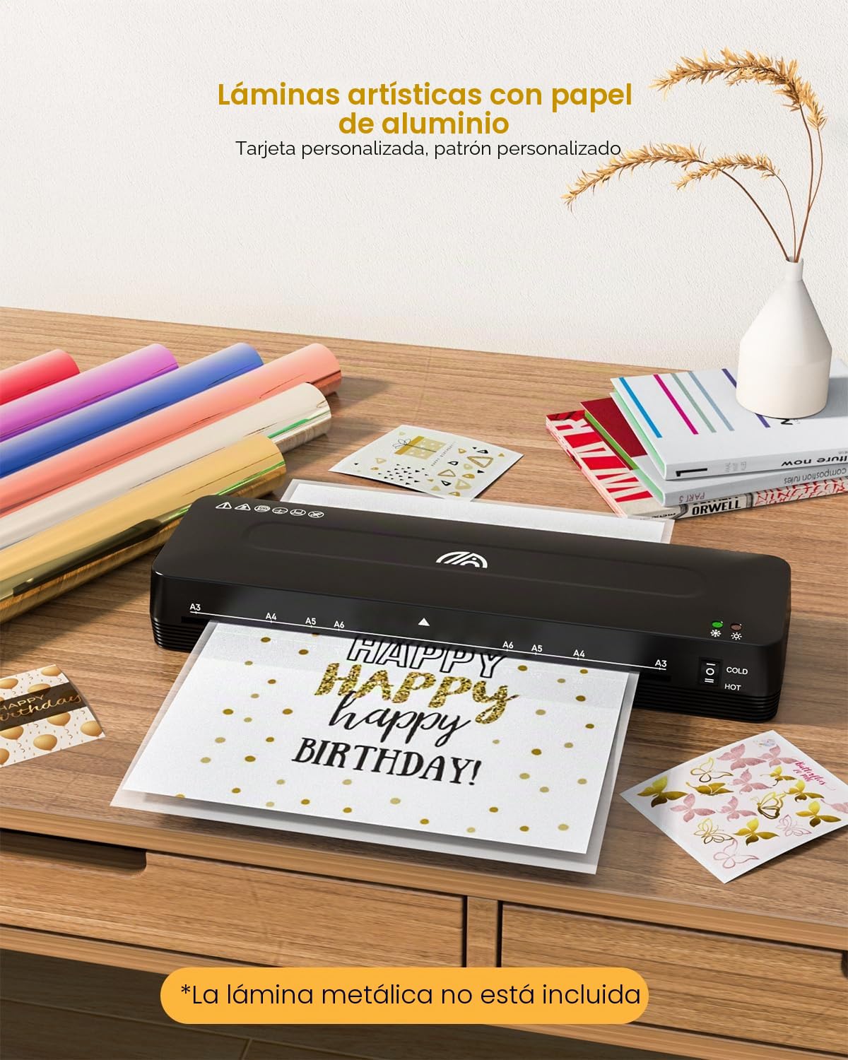 Crenova Plastificadora A3 con Guillotina, Modo Frío y Caliente, Laminadora con 10 hojas de plastificación, Ideal para Colegio Oficina Estudio Fotográfico, Negro