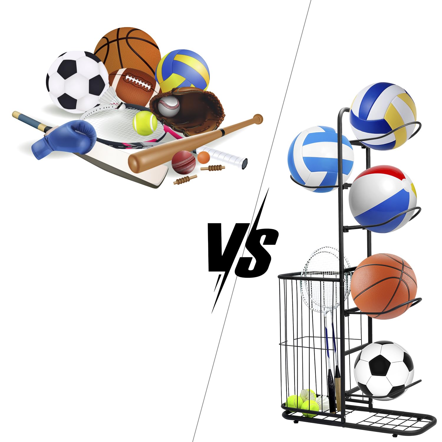 QWORK Estante de Almacenamiento de Baloncesto, Soporte para Pelotas, 116 x 23.5 x 58cm