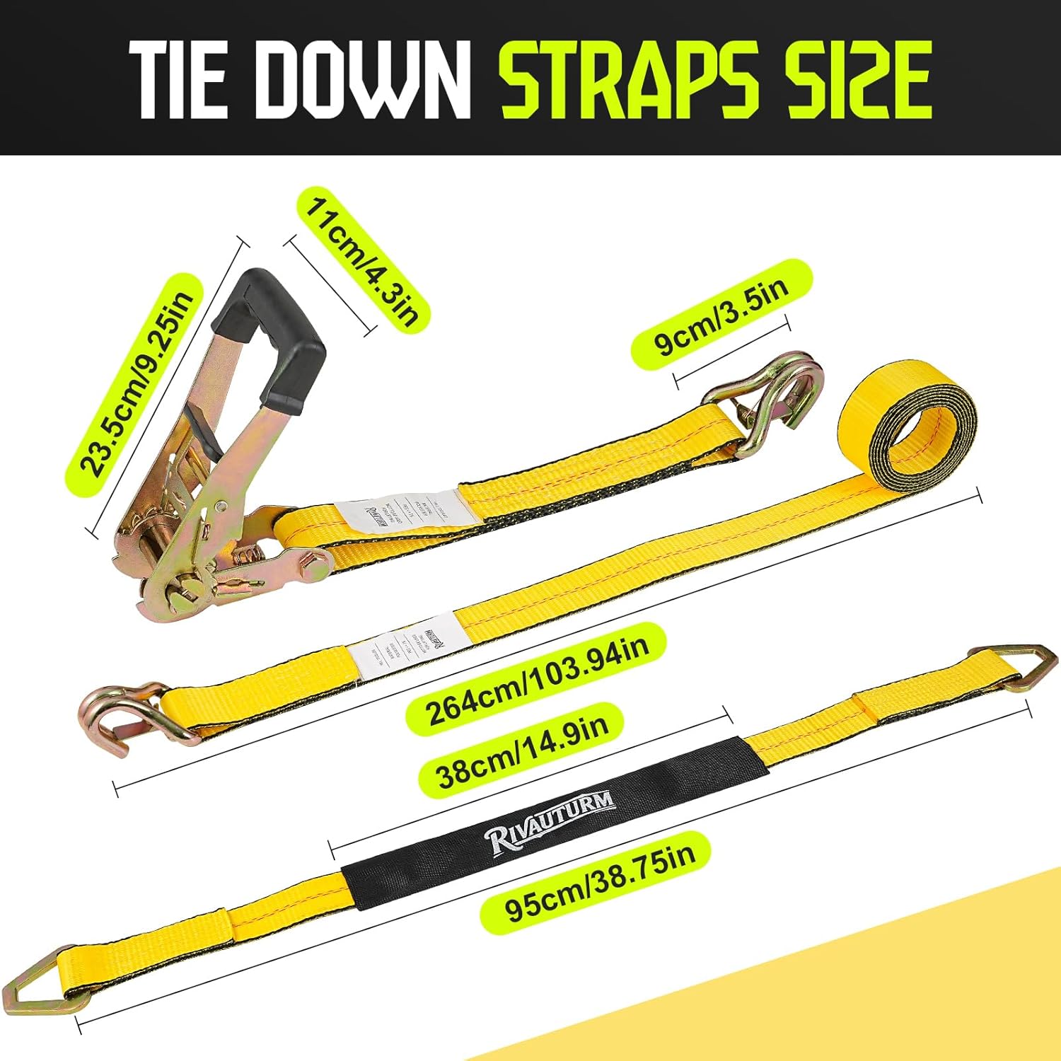 4 Pack Car Tie Down Straps for Trailers - 2" x 10' Ratchet Straps with J-Hooks and 2" x 38'' Axle Straps 10,000lbs Break Strength Heavy Duty Car Hauler Tire Straps for Car, Trailer, UTV Transport