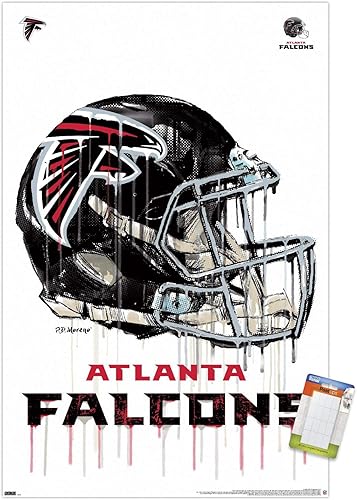 Trends International NFL Atlanta Falcons - Póster de pared con casco de goteo en el 20, 22.375 x 34 pulgadas, paquete de póster y montaje de primera