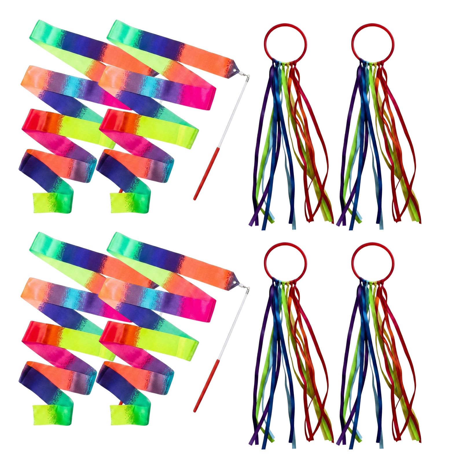 Aguwgax 8Pcs Rainbow Dance Ribbons Set, Gradient Gymnastics Ribbons with Wands for Movement and Sensory Activities
