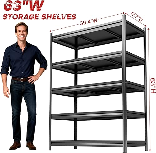 Miniatura 2 de Estantería de garaje de 78 pulgadas de alto, estantes de almacenamiento de garaje resistentes, 3000 libras, estantería industrial ajustable de 5
