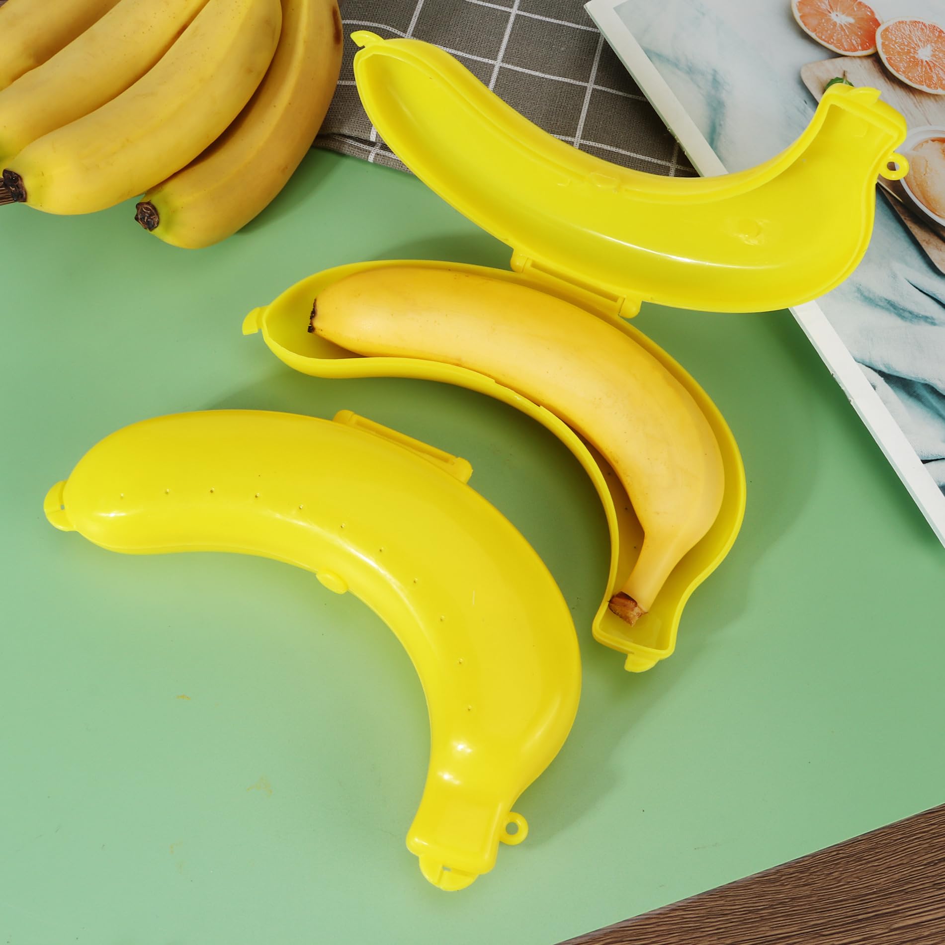 Egurs Bananentresor opbergdoos Bananenhouder Bananenbox voor bananen 3 stuks (geel roze groen