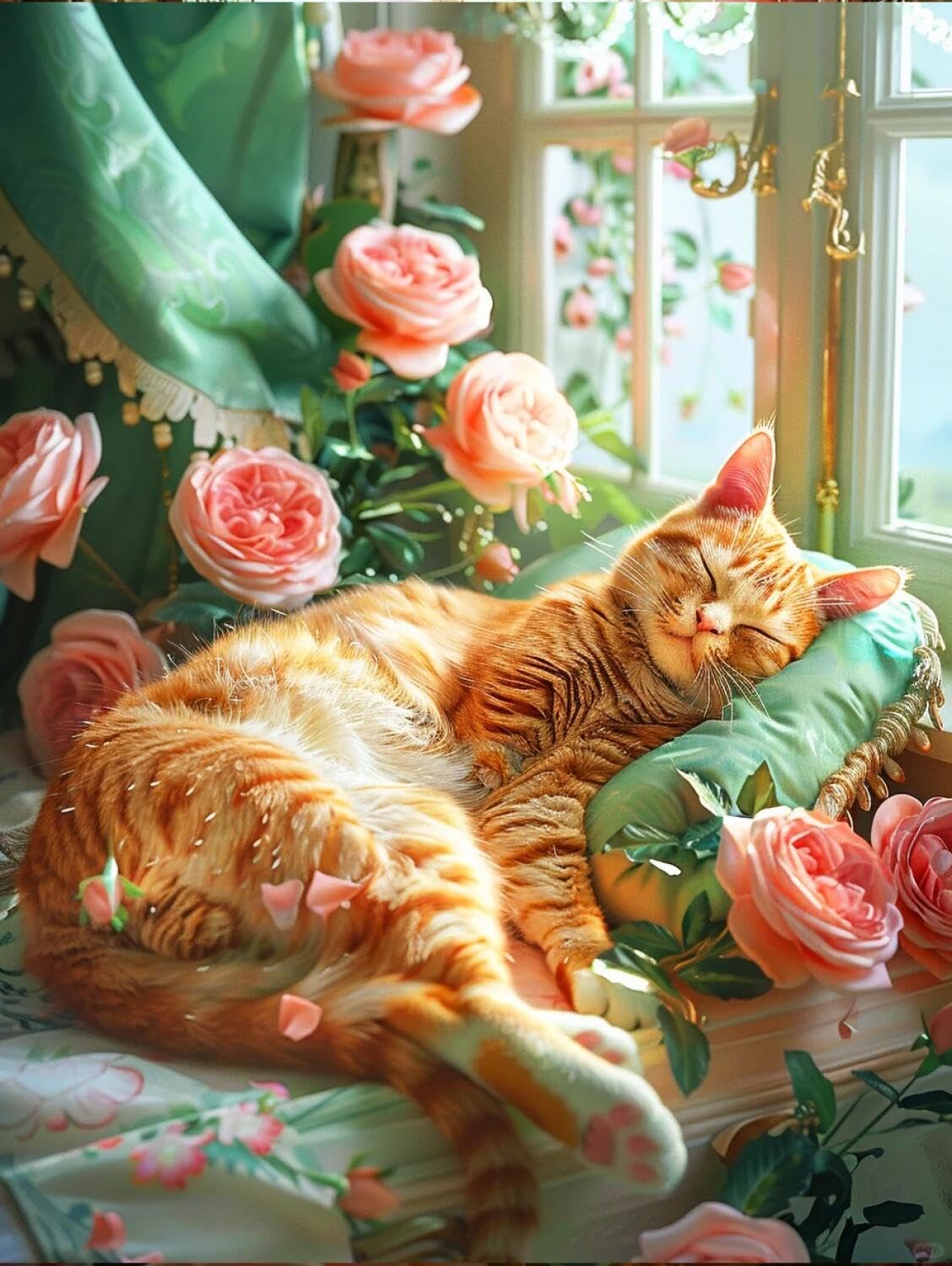 AxiangziK DIY Cross Stitch Kits Cats and Flowers 11CT 40x50cm