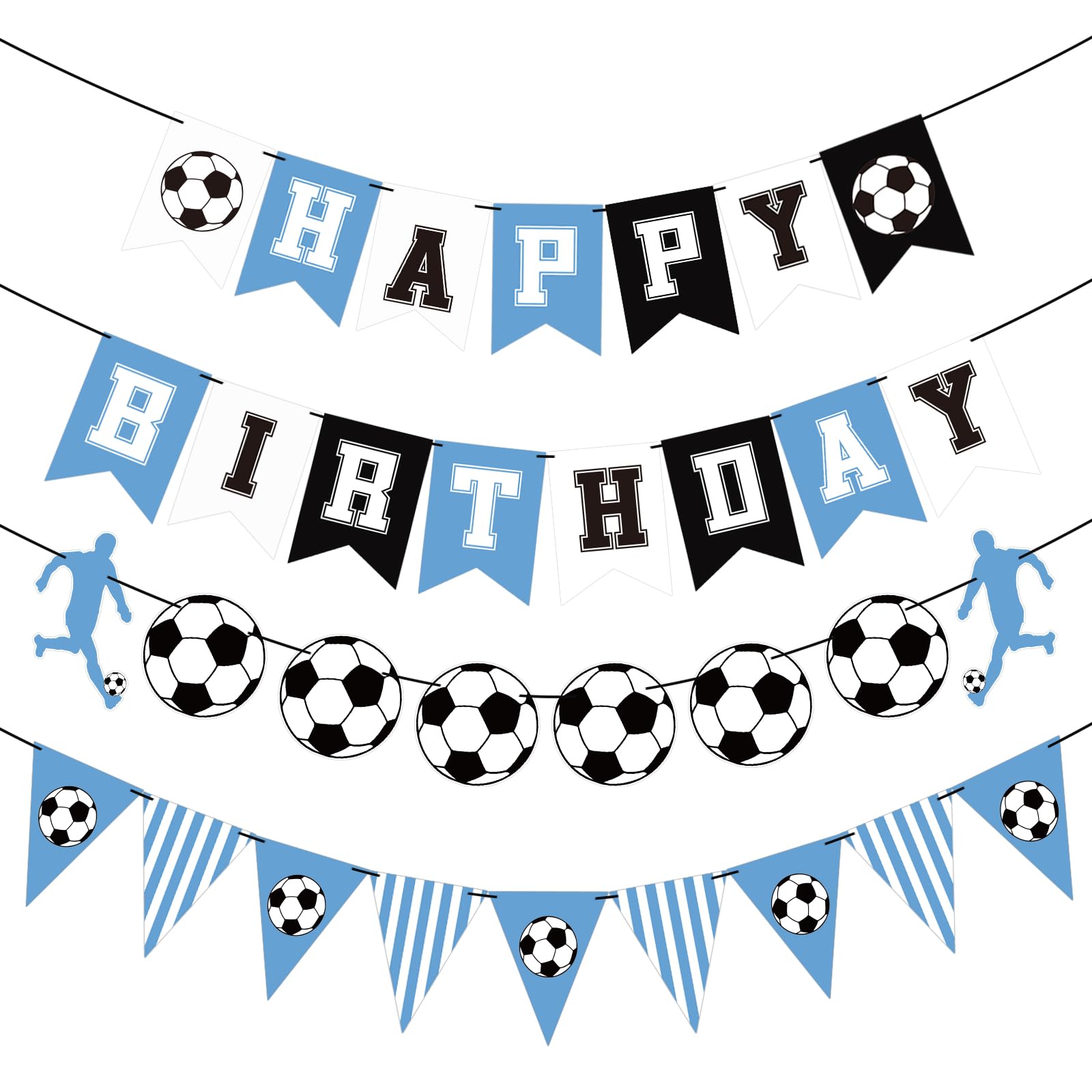 Soccer Birthday Party Decorations for Boys Men, Blue Soccer Happy Birthday Banner Sport Football Birthday Backdrop Background Photo Props for Soccer