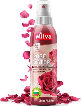 Milva Rose Water Spray with Bulgarian Rose Oil - Natural Face Mist & Hydrating Toner - Pure Rosewater for Hair, Body & Makeup Removal - Alcohol Free Cleanser, 200 ml