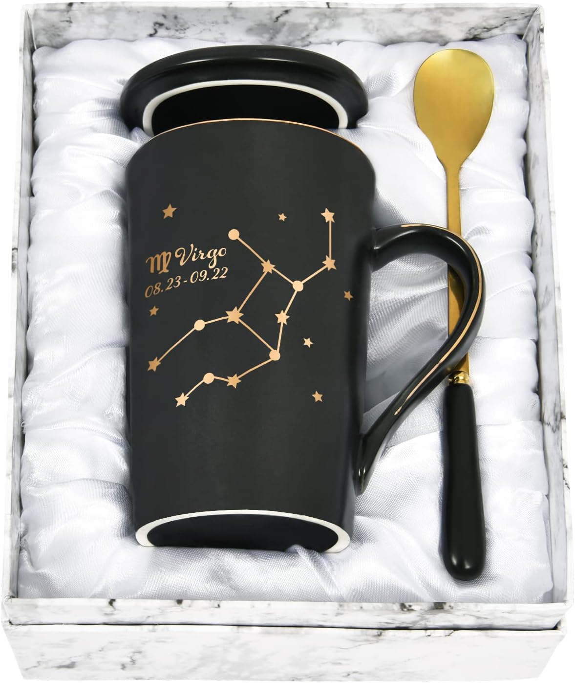 YHRJWNYHRJWN Virgo Gifts for Women, Virgo Zodiac Star Coffee Mug, Virgo Birthday Gifts for Girls Friends Teens, Gifts for 12 Horoscope Sign Constellation Lovers, Astronomy Cup with Gift Box (14 Oz, Black)
