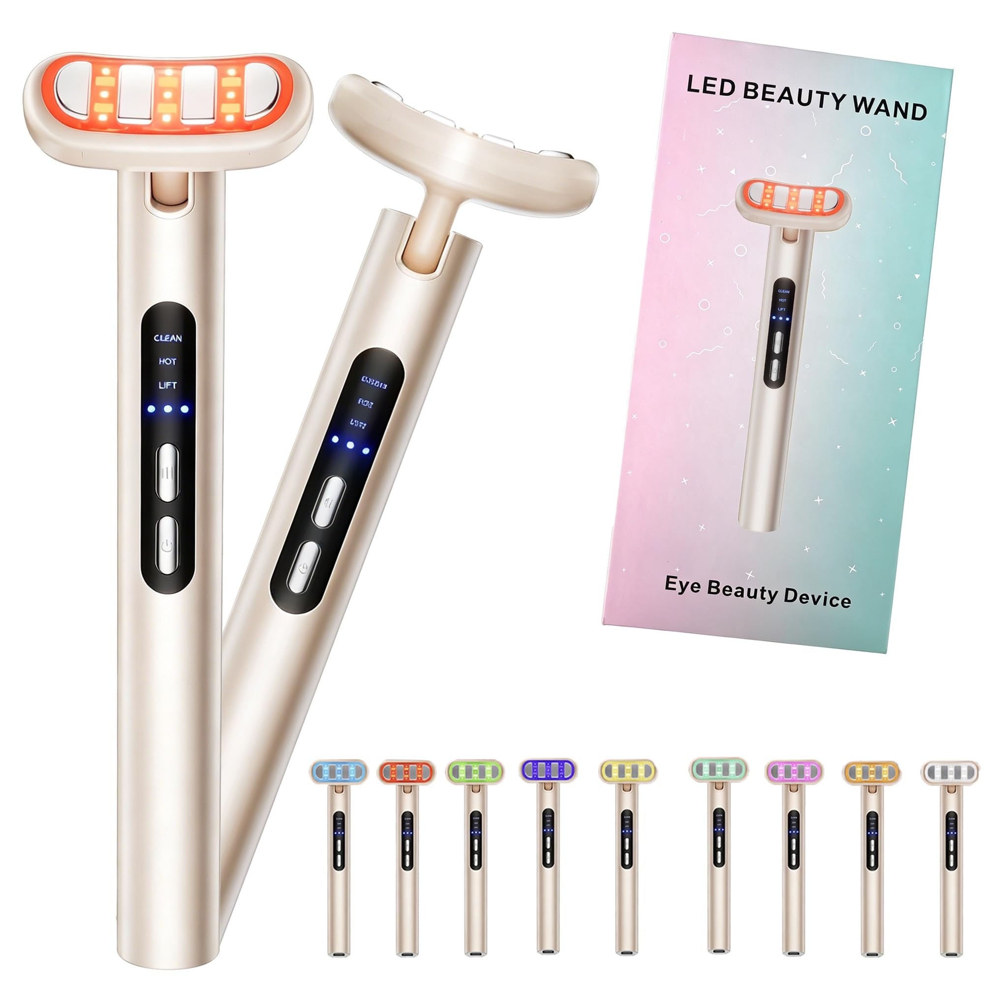 Dispositivo antirughe e antietà 9 in 1 con terapia a luce LED, massaggiatore elettrico per occhi EMS, calore e vibrazione, testina rotante a 90° per occhiaie, borse e linee sottili