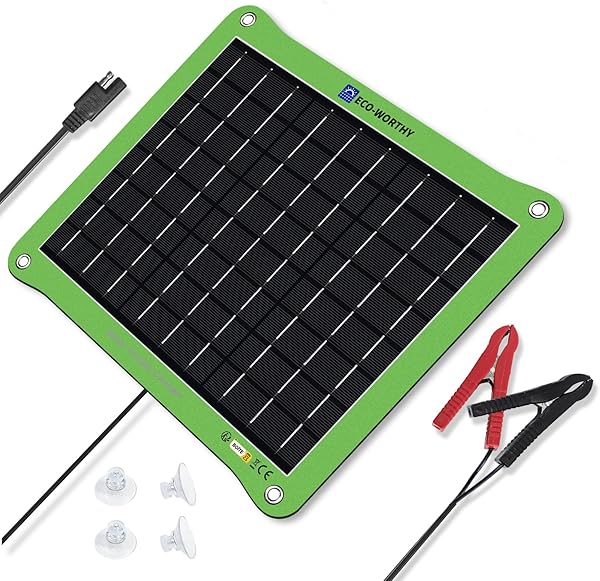 ECO-WORTHY Upgrade 7.5W Solar Car Battery Charger Maintainer 12V Waterproof Solar Panel Portable Solar Trickle Charger for Car Truck Boat Lawn Mower RV Trailer Tractor Utility Vehicle Battery