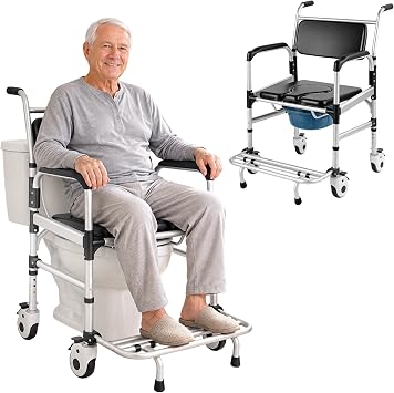 Shower Commode Wheelchair with Wheels,Bedside Commode Chair