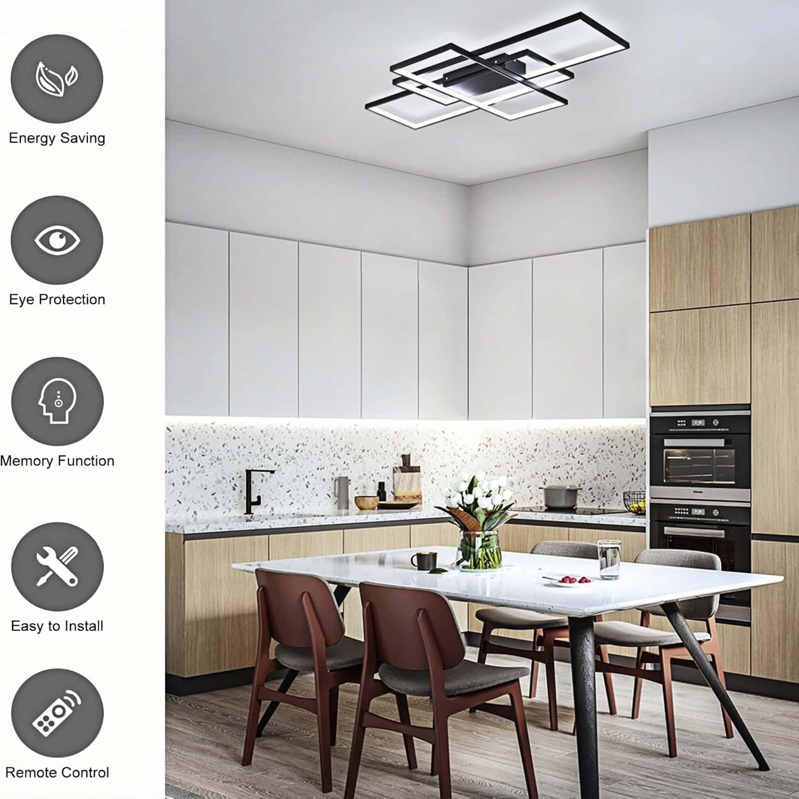 Plafonnier LED Moderne, Dimmable 2700-6500K, avec Télécommande 59W, Plafonnier pour Salon, Chambre, Cuisine, Couloir, Balcon, Salle à Manger (Noir, 80 * 45 * 9cm)