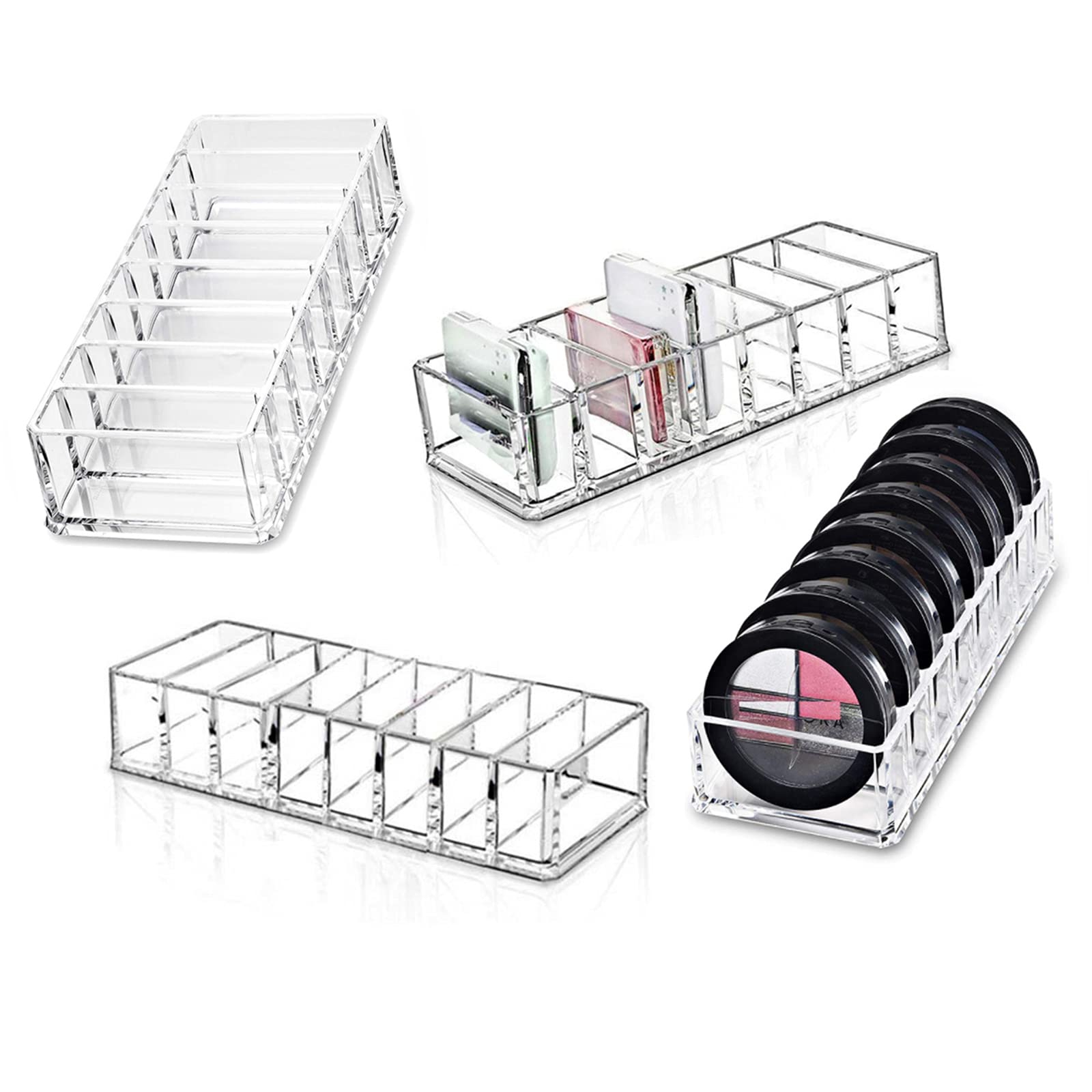 TopHomer - Organizer compatto in acrilico, con 8 scomparti per ombretti, fard, cipria, rossetto, comò e bagno (21,5 x 9 x 4,5 cm), 4 pezzi