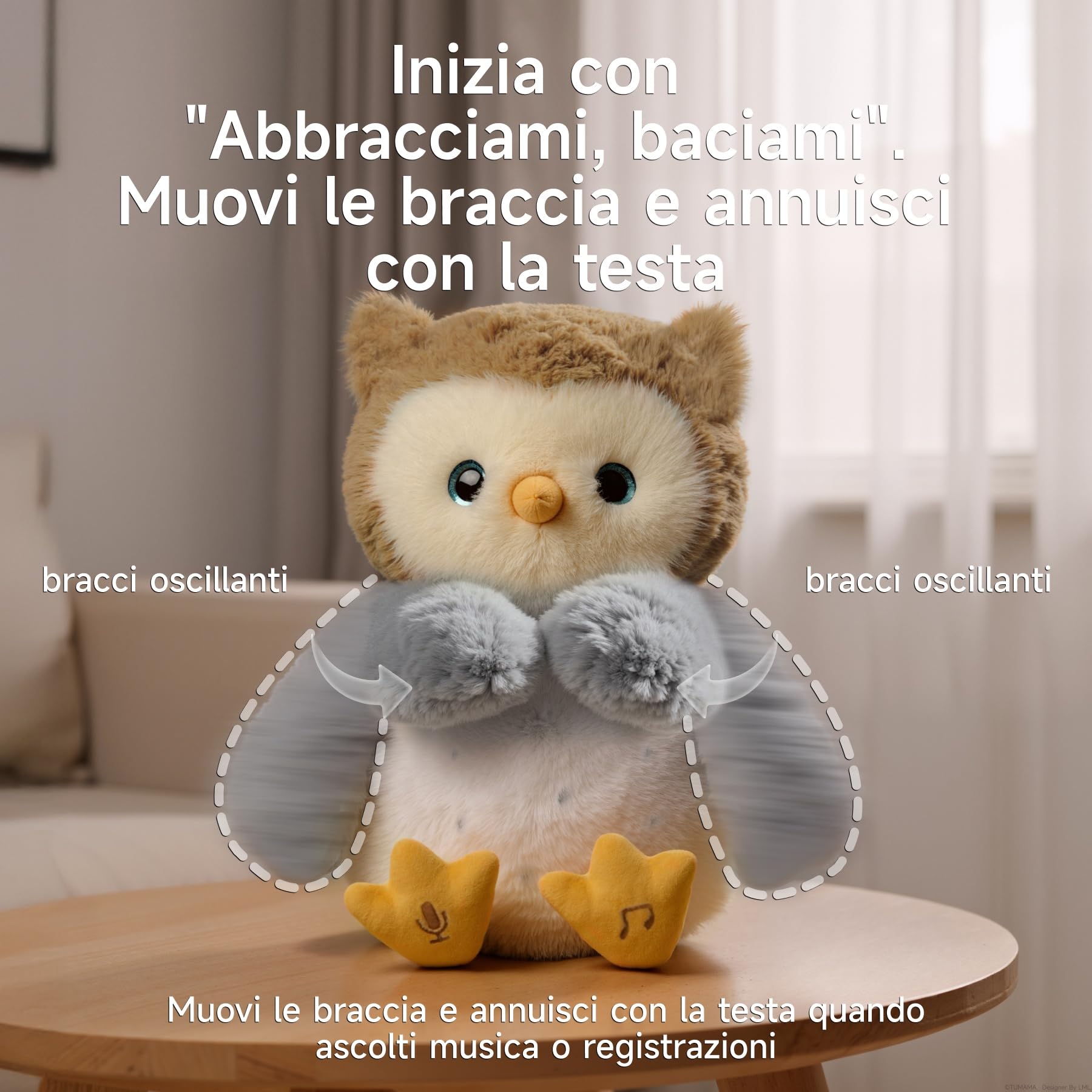Peluche Gufo Interattivo, Gufo Peluche che Canta, Ripete, Giocattolo Educativo Elettronico, Regalo per Bambini e Neonati