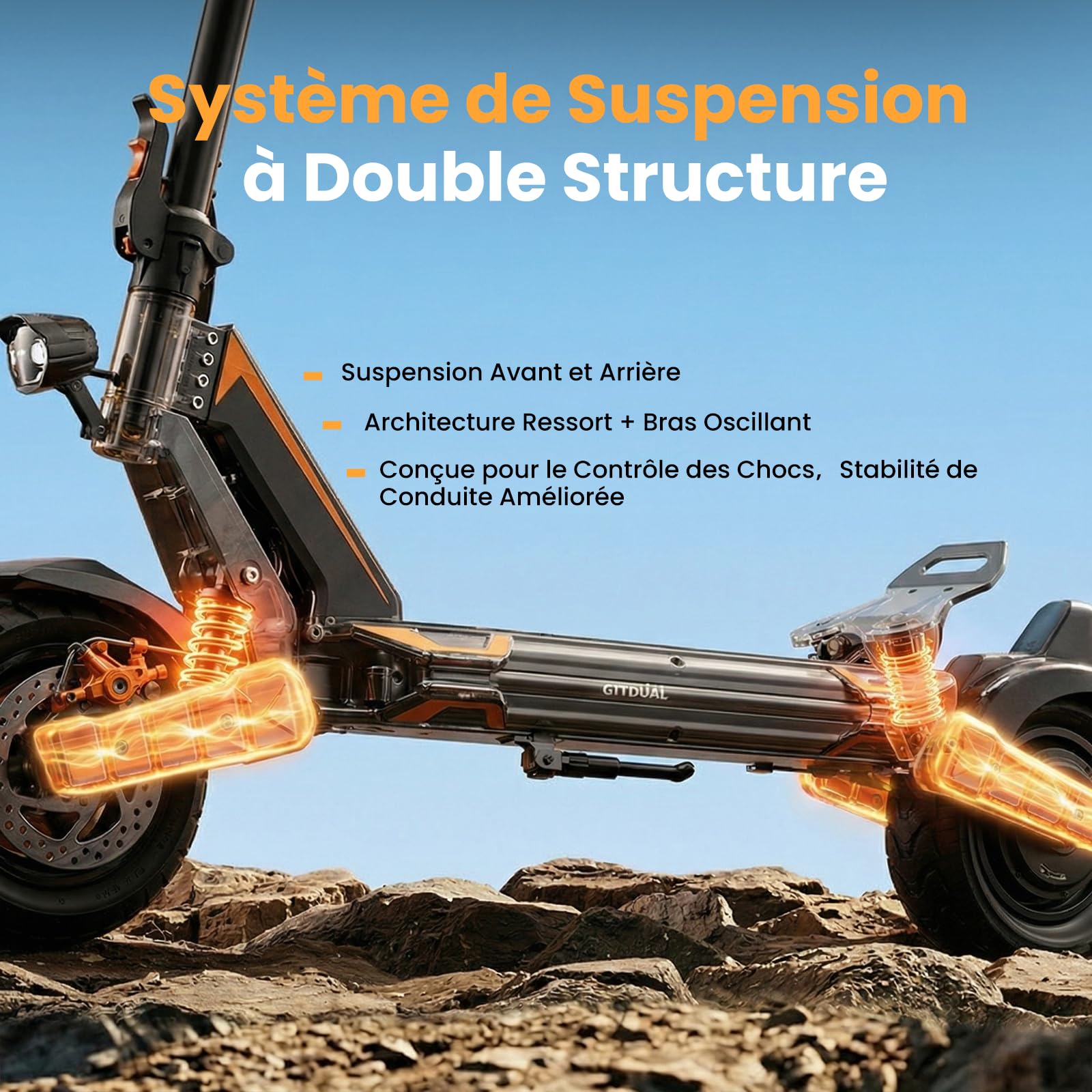 isinwheel GT1Dual Trottinette Électrique Adulte Tout Terrain, Double Moteur Commutable, Batterie 48V 13Ah 60 km Autonomie, Pneus 10" Off-Road, Clignotants LED, Double Frein, Pliable, Charge Max 150 kg