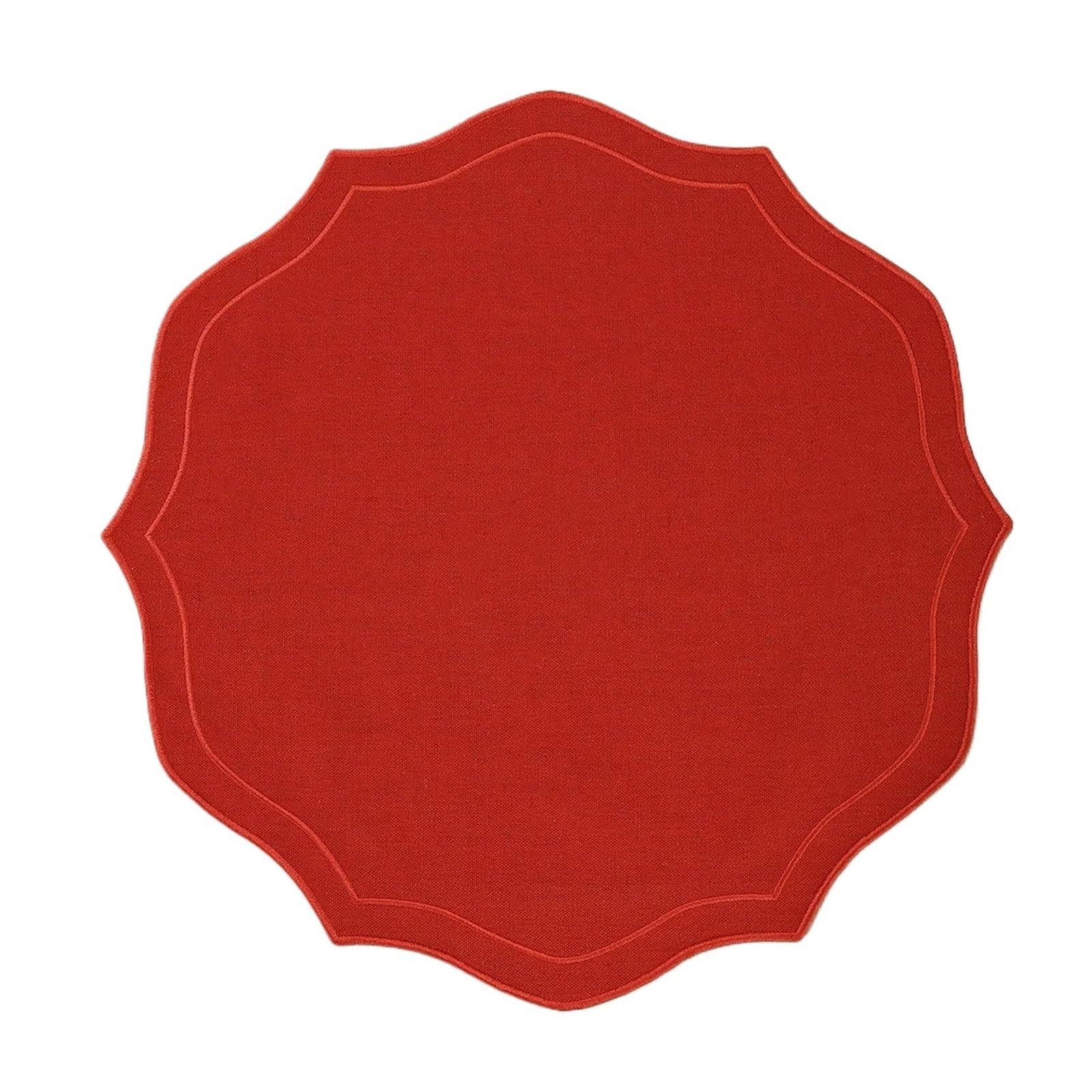 Napperons ronds brodés de prestige en coton et lin au design festonné exclusif