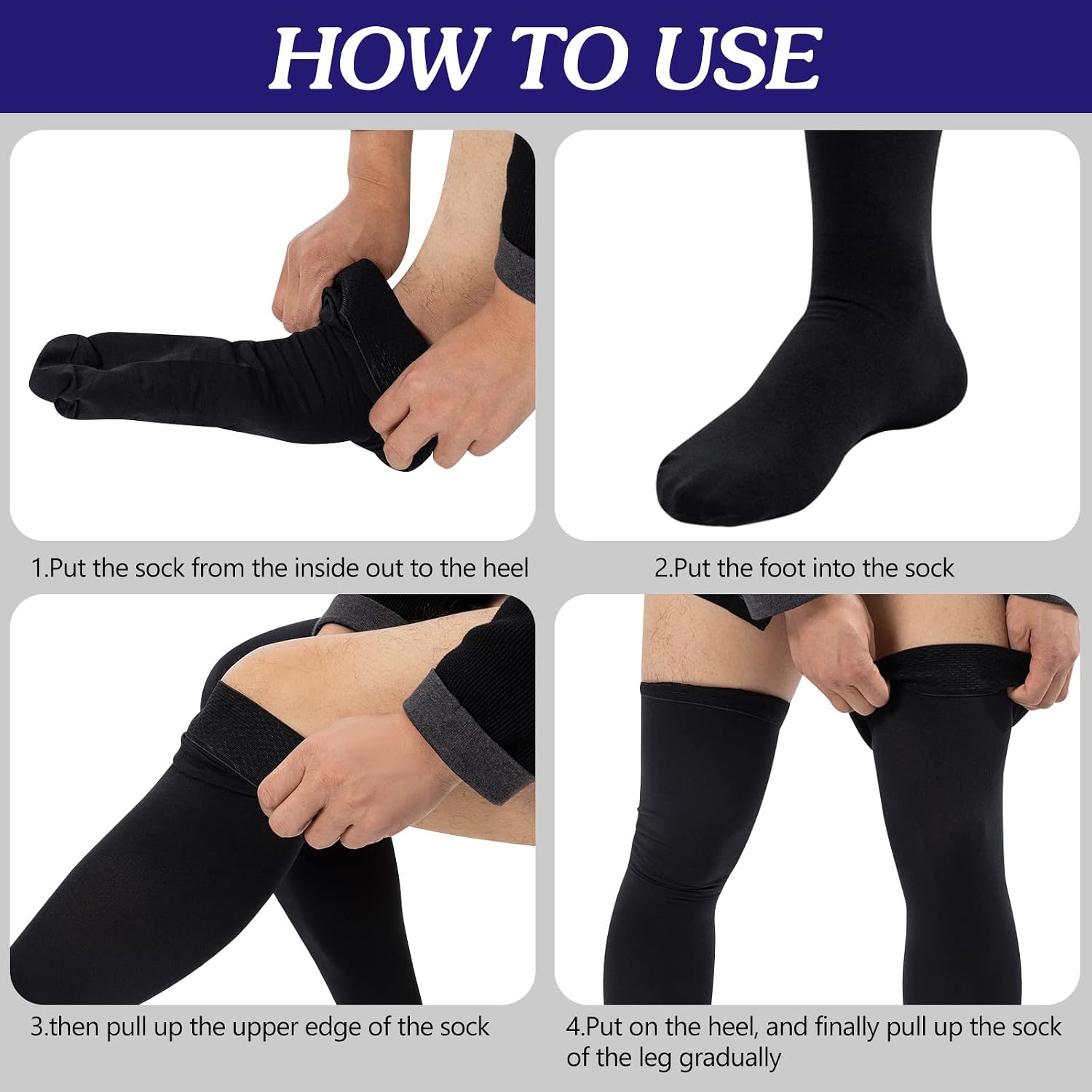 compression socks, 20-30mmhg men's thigh high compression stockings with non-slip silicone closed toe-xl black-closed toe