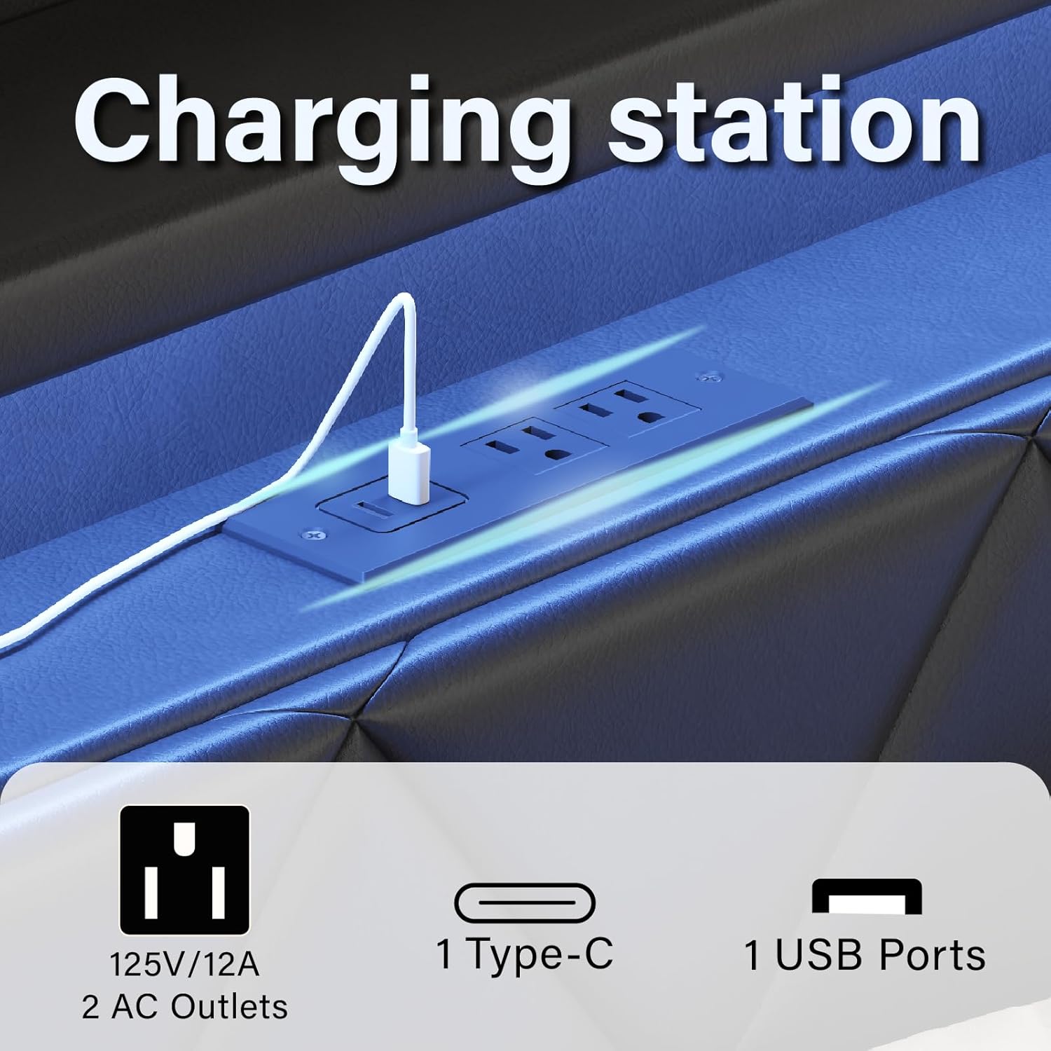 Full Size Upholstered Bed Frame with 2 Drawers and Square Stitched Button, Bed Frame with Charging Station and LED Lights, Upholstered Headboard with 2-Tier Storage Shelves, Black