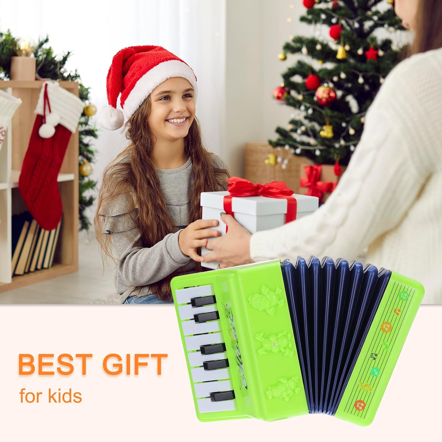 MECCANIXITY Accordion 13 Keys Piano Accordion Mini Musical Instrument Gifts for Adults Beginners Educational, Green