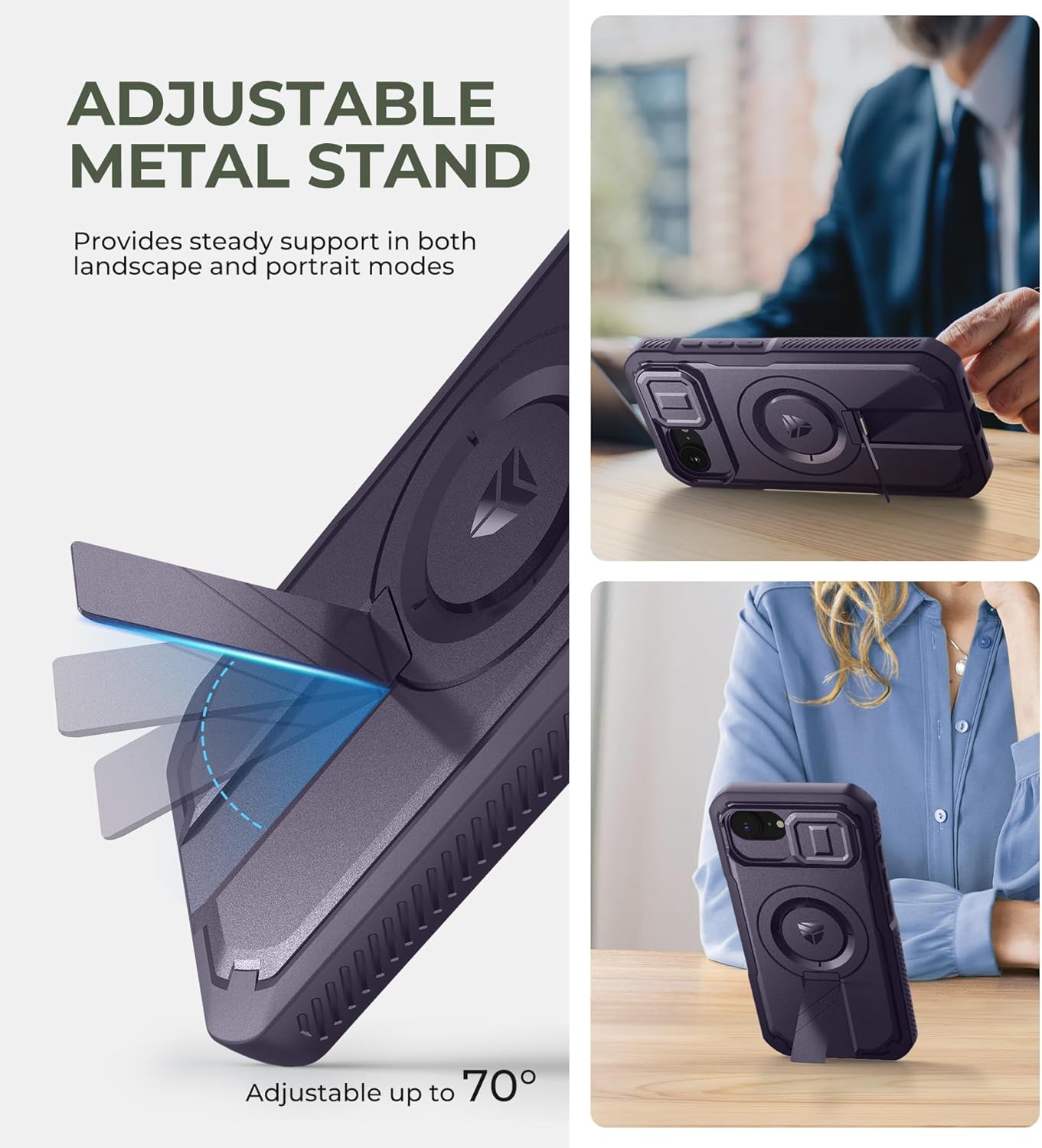 Dexnor for iPhone 16e Case, [2 Front Frame] [Built-in Magnetic Slide Camera Cover & Kickstand], Compatible with MagSafe Heavy-Duty Shockproof Case with Screen Protector, 6.1 inch Phantom Purple - Image 6