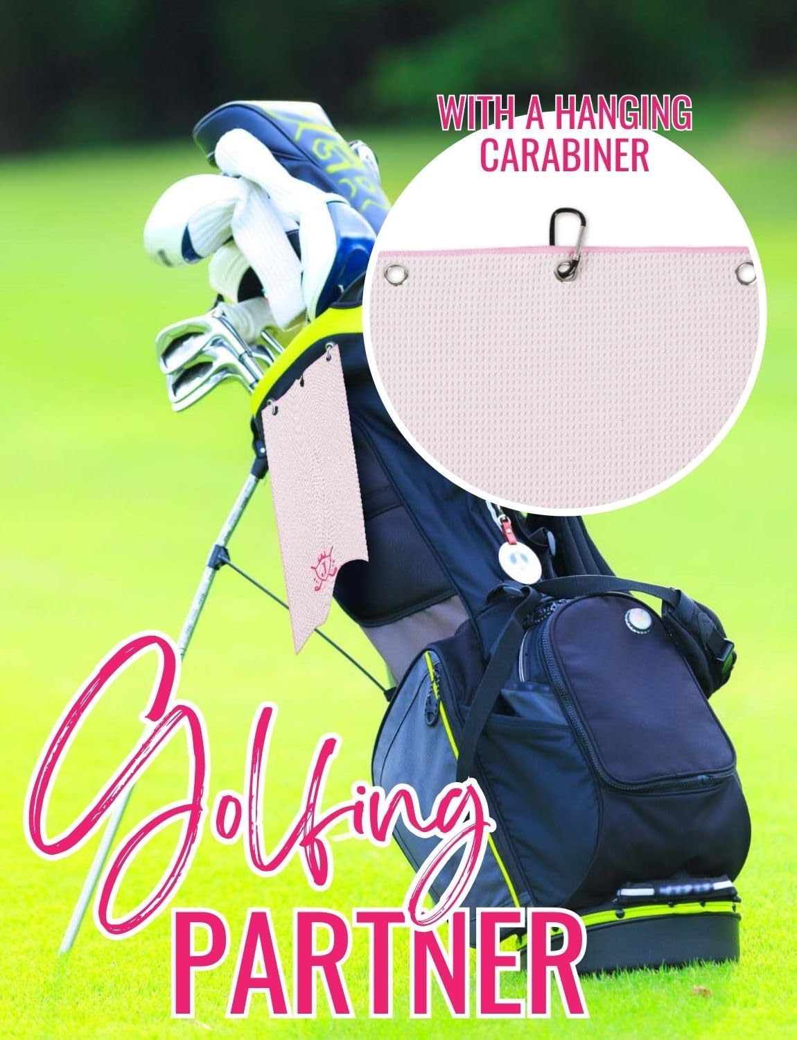 Microfiber Golf Towel for Women, 16'x 24', Pink - Initial J - Image 6