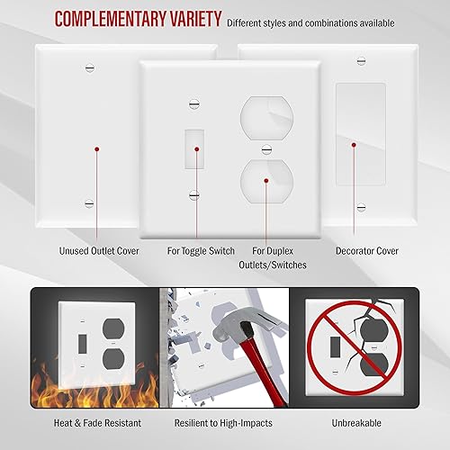 Miniatura 6 de Enerlites placas para combinación de apagador de pared, tamaño estándar, de policarbonato irrompible, color blanco, Blanco, 1