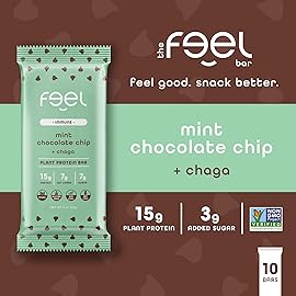 Feel Vegan Protein Bars | Mint Chocolate Chip | Keto | Gluten Free | Organic | Chaga Mushroom | 15g Plant Protein | Low Carb | High Protein | Dairy Free | Low Sugar | Grain Free | Nut Free | Soy Free